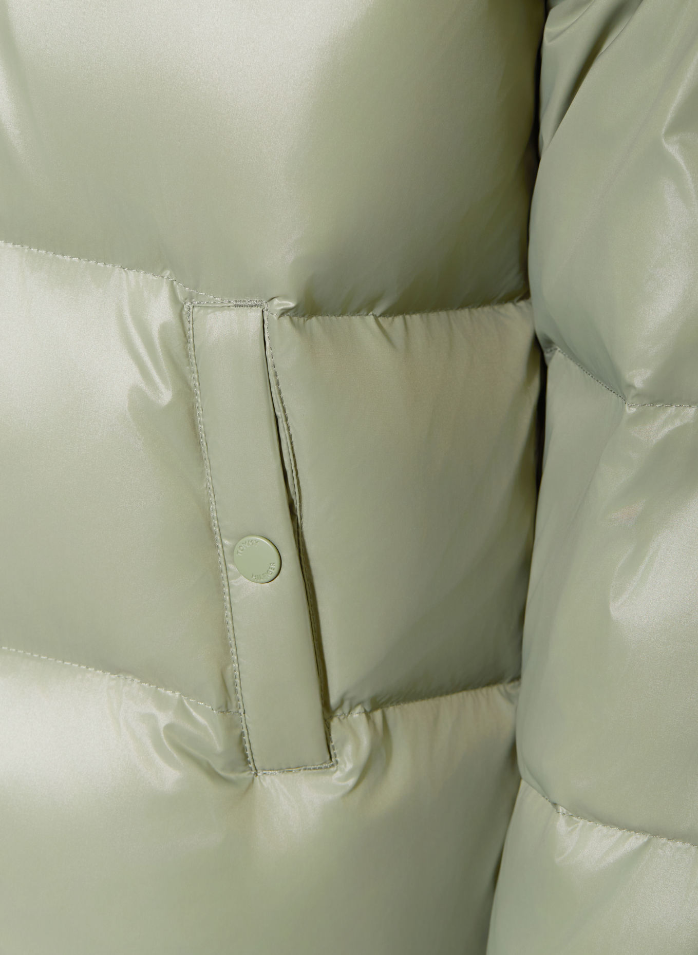 TOMMY HILFIGER Donsjas met kunstbont: MINT / BEIGE