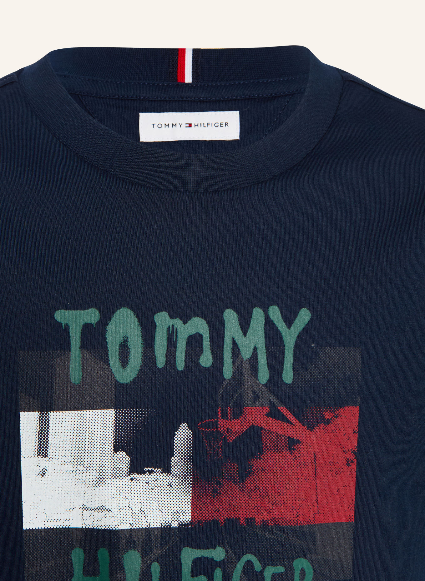 TOMMY HILFIGER Tricou: ALBASTRU ÎNCHIS / ROȘU / ALB
