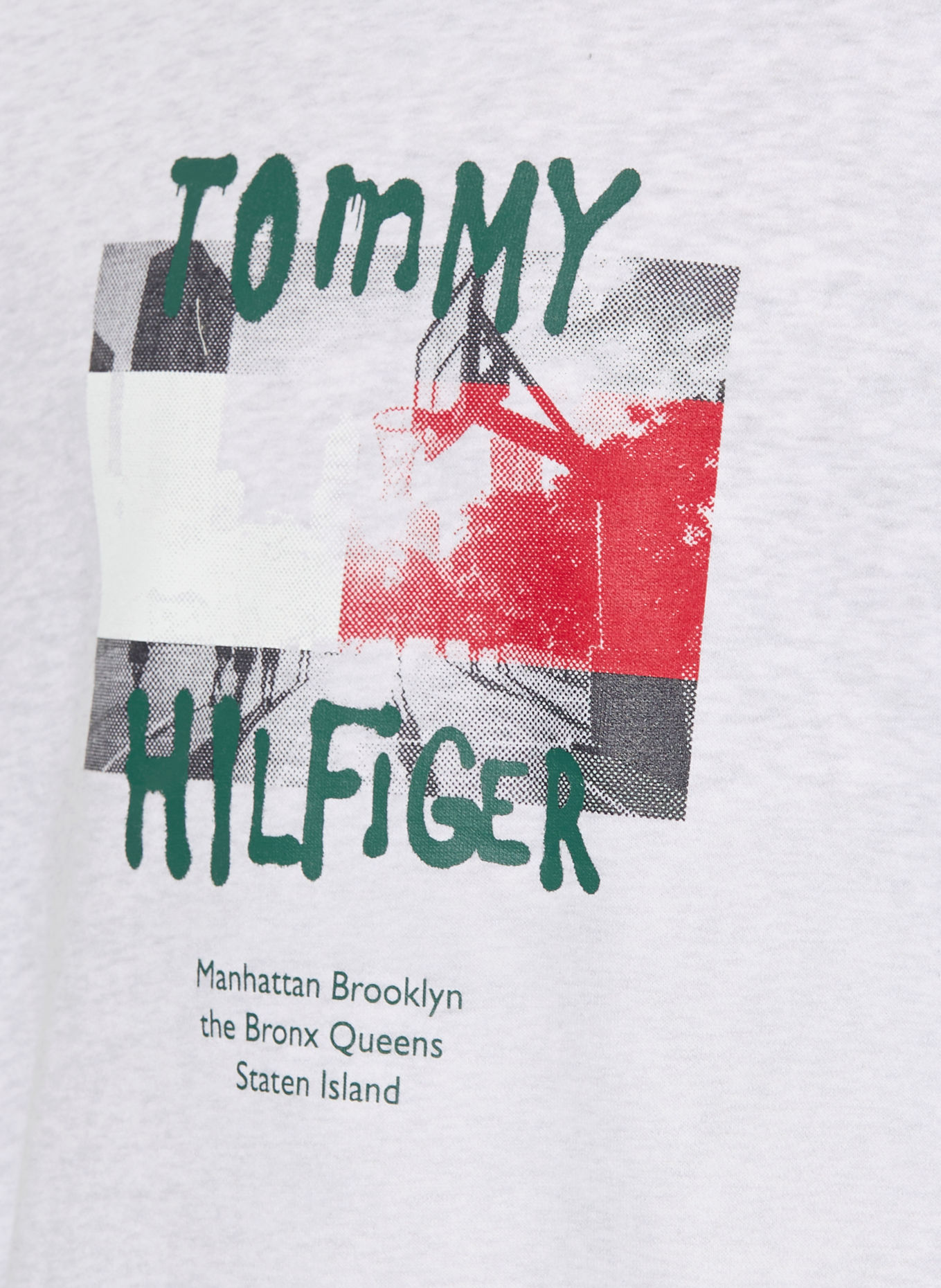 TOMMY HILFIGER Hoodie: HELLGRAU / ROT / DUNKELGRÜN