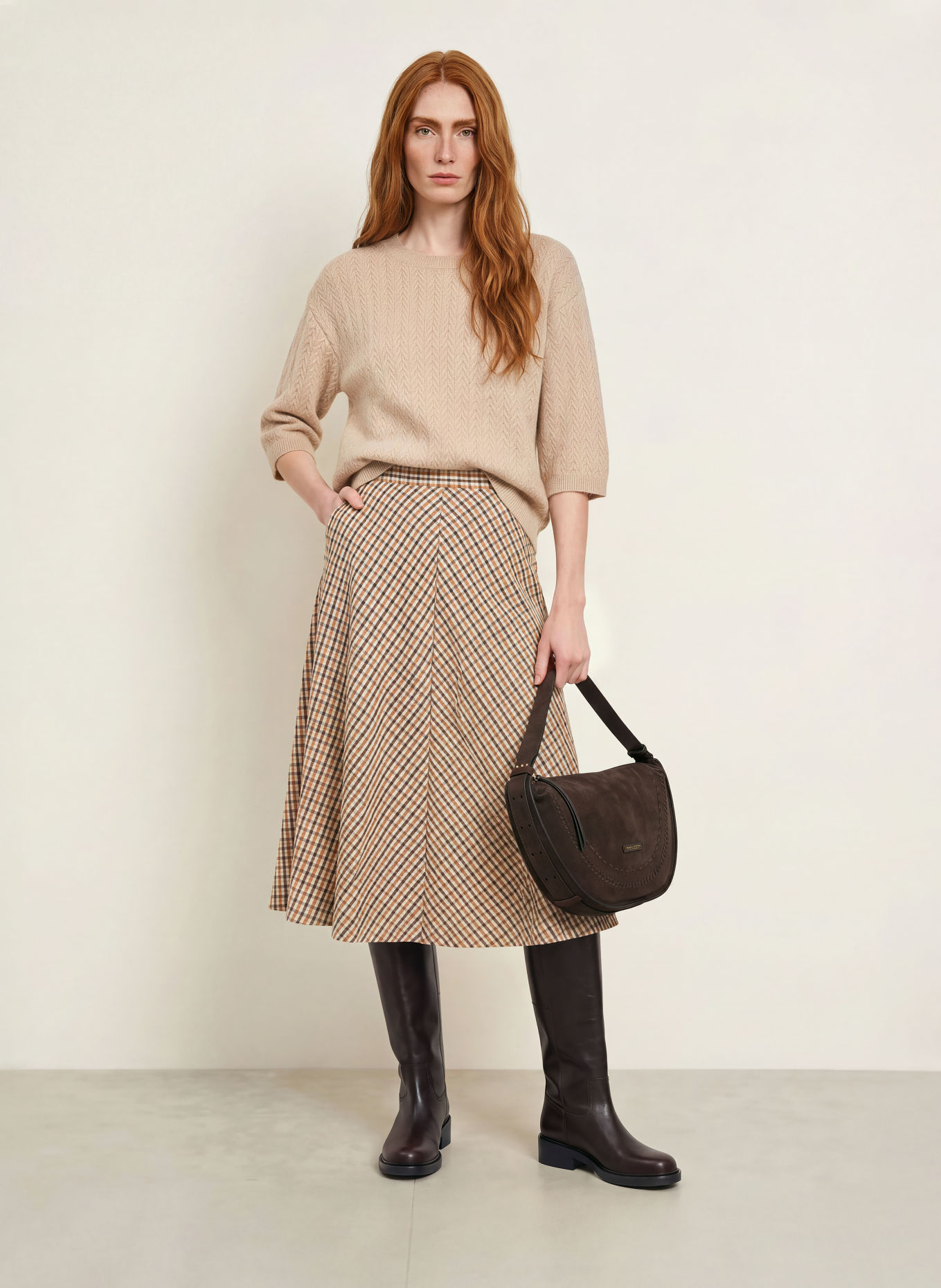 MORE & MORE Gebreid shirt met 3/4-mouwen: BEIGE