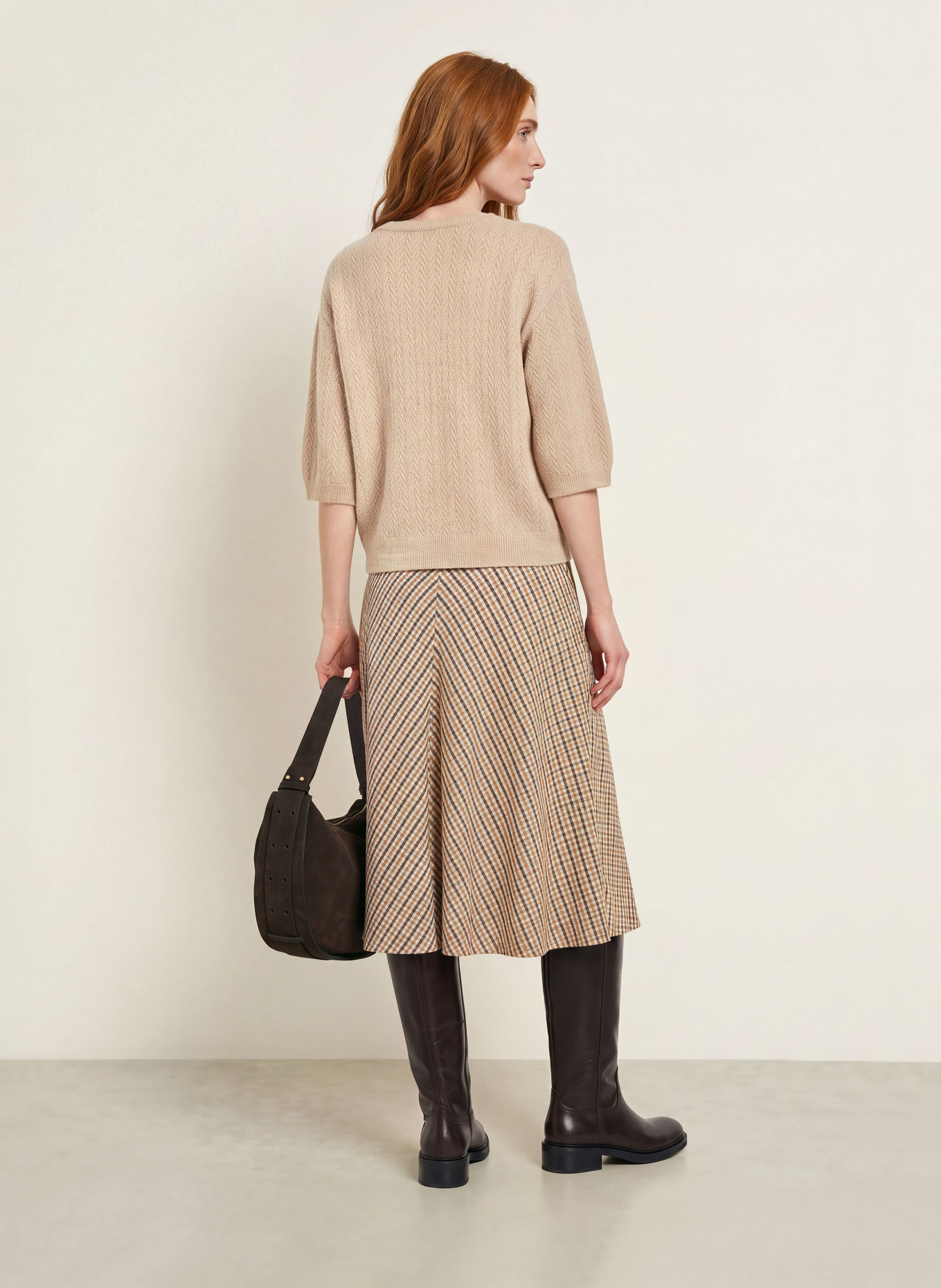 MORE & MORE Gebreid shirt met 3/4-mouwen: BEIGE