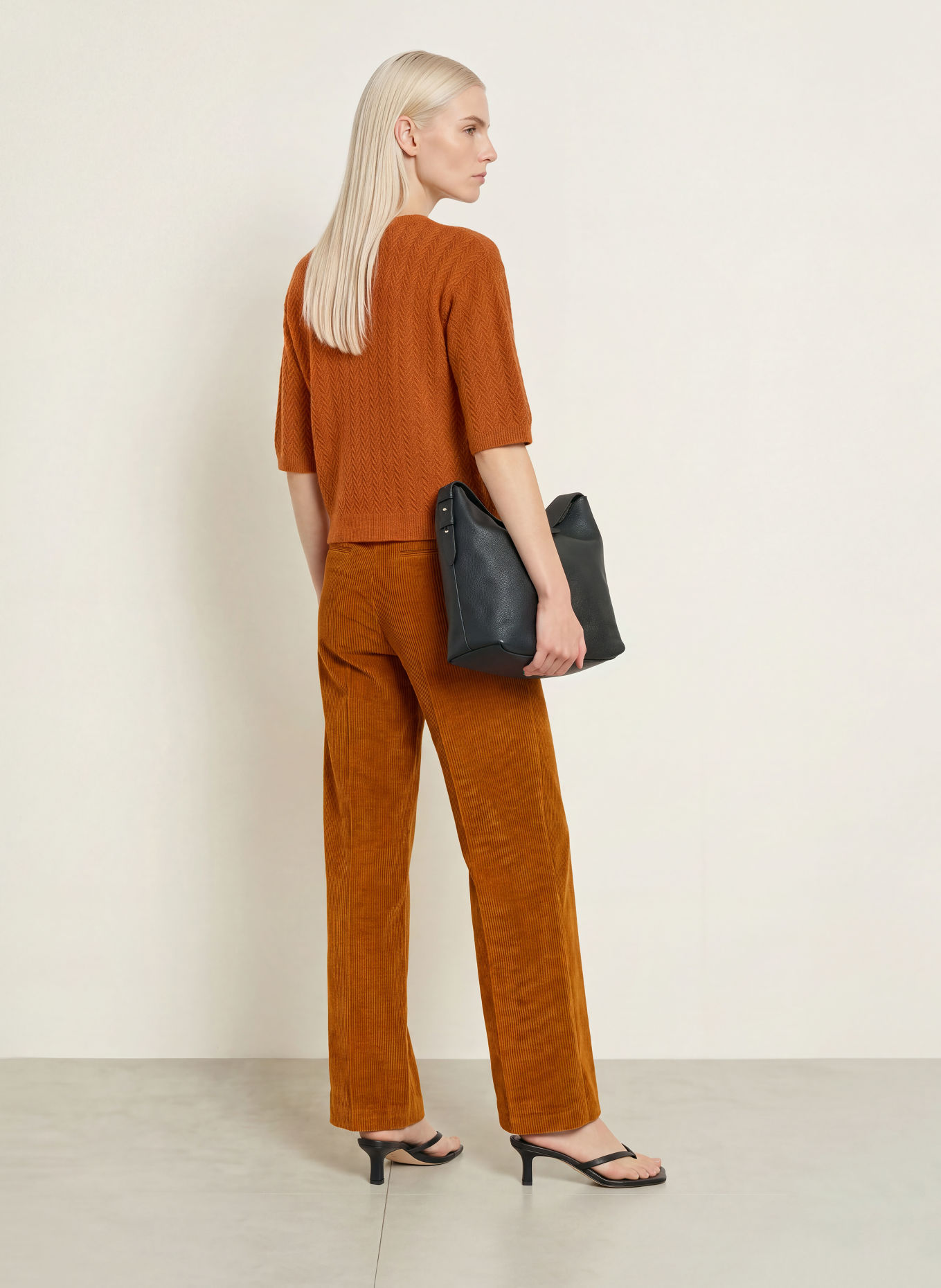 MORE & MORE Pantalon palazzo en velours côtelé: COGNAC