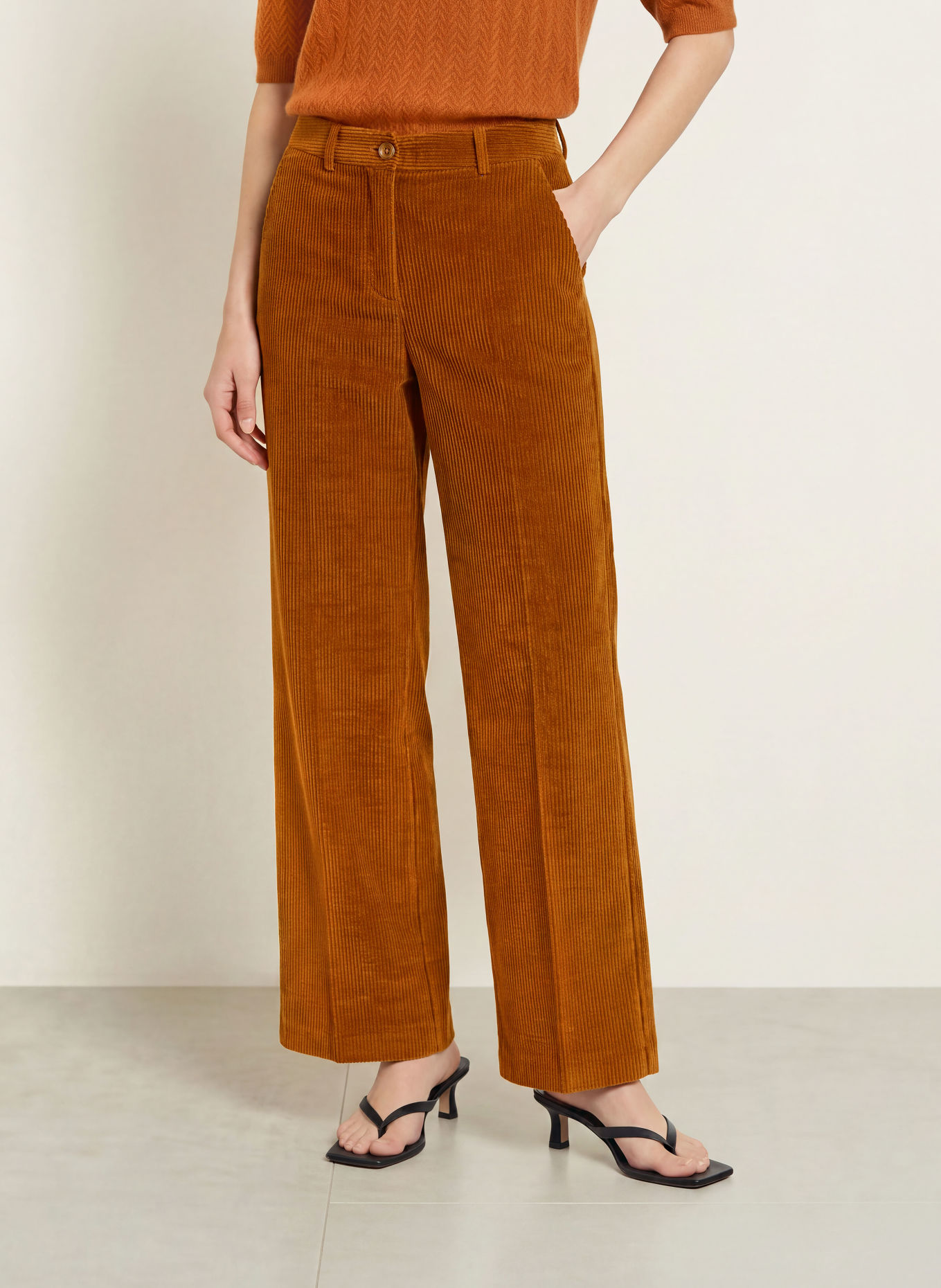 MORE & MORE Pantalon palazzo en velours côtelé: COGNAC