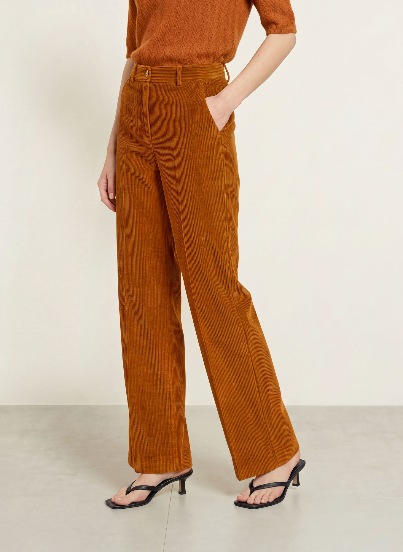 MORE & MORE Pantalon palazzo en velours côtelé: COGNAC