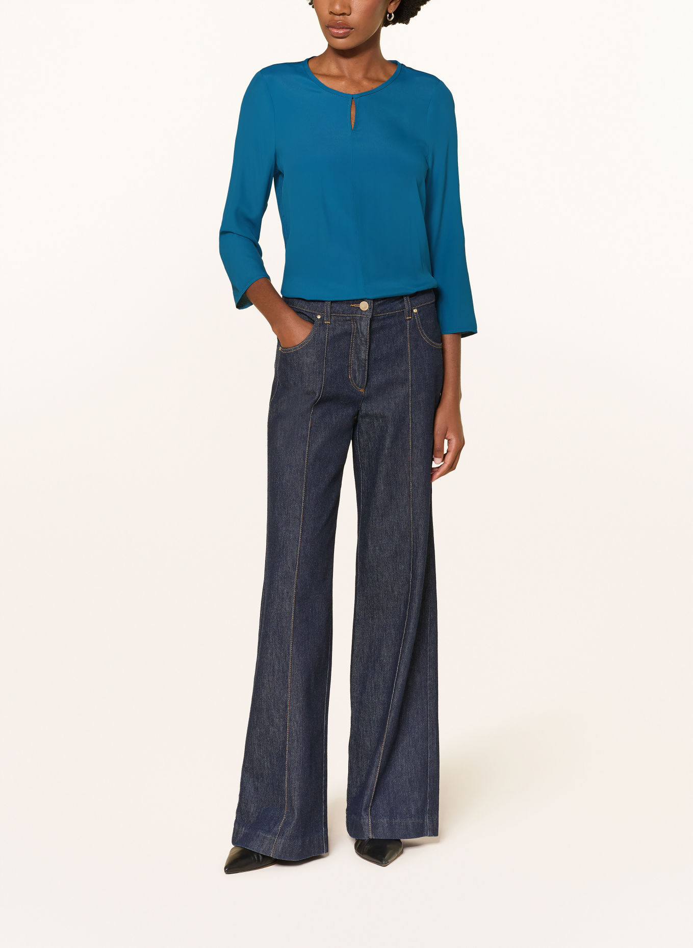 LUISA CERANO Shirt blouse in a mix of materials with 3/4 sleeves: BLUE
