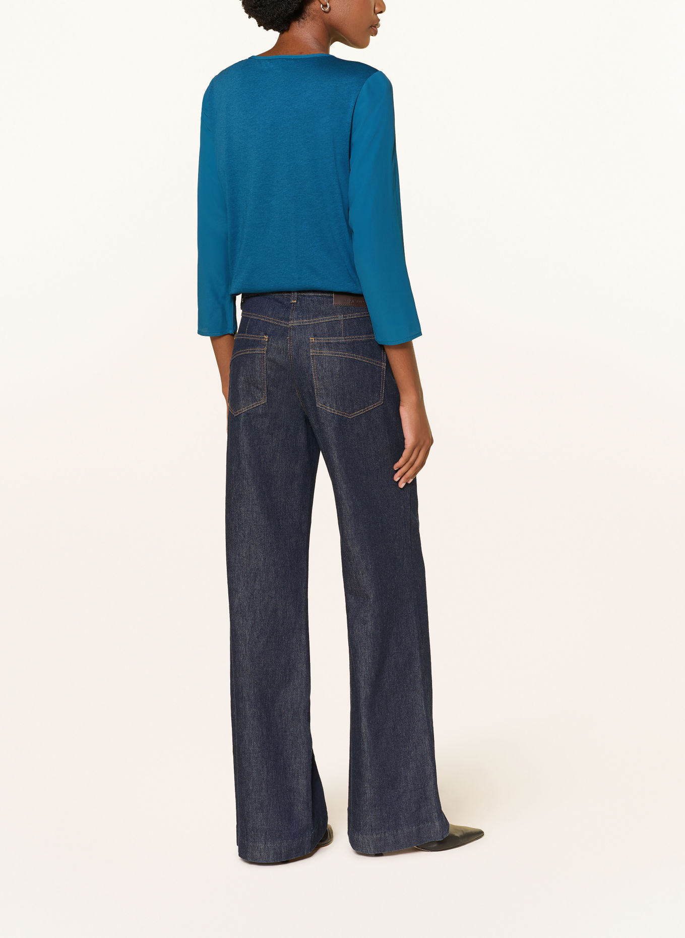 LUISA CERANO Shirt blouse in a mix of materials with 3/4 sleeves: BLUE