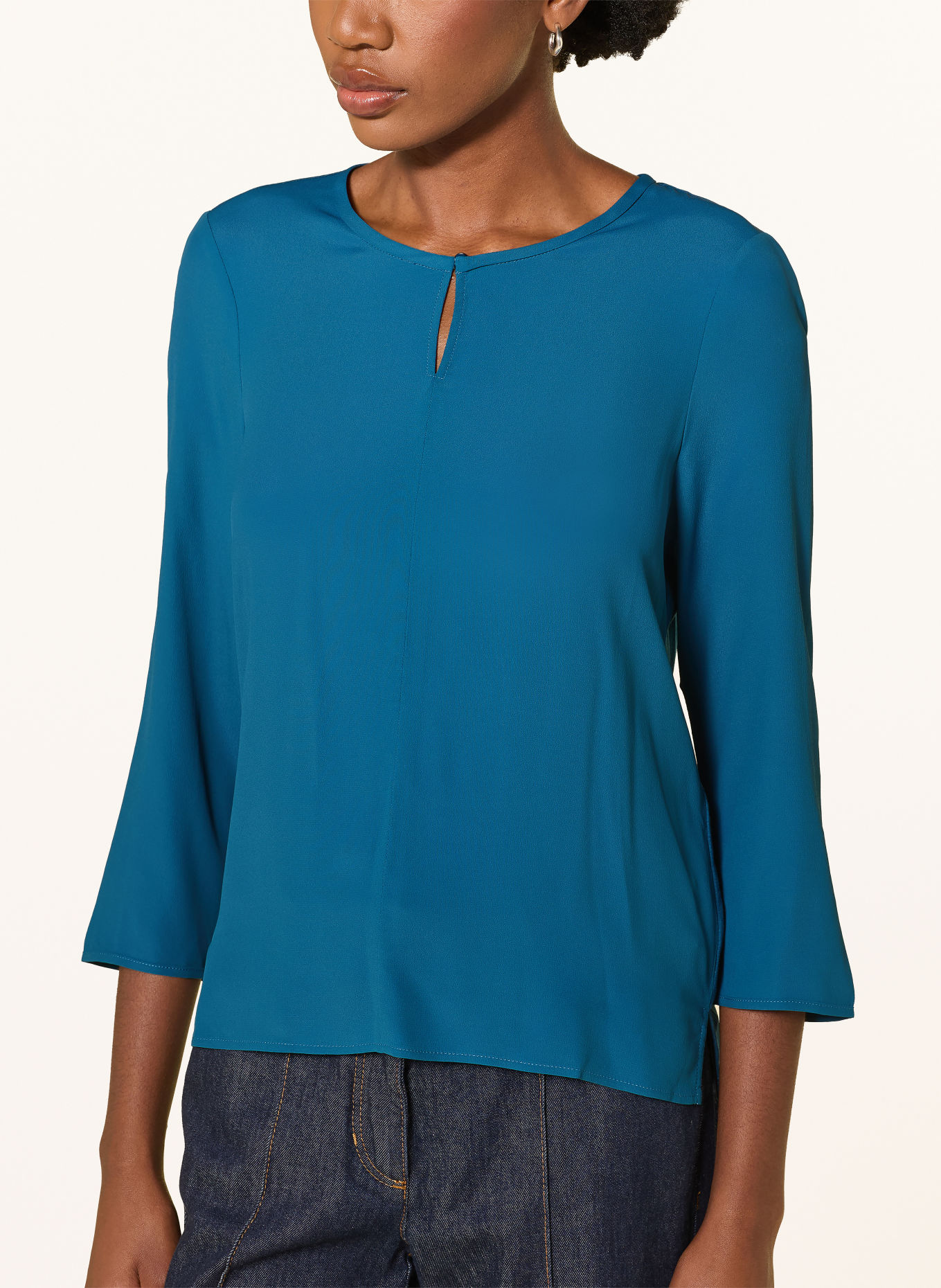LUISA CERANO Shirt blouse in a mix of materials with 3/4 sleeves: BLUE