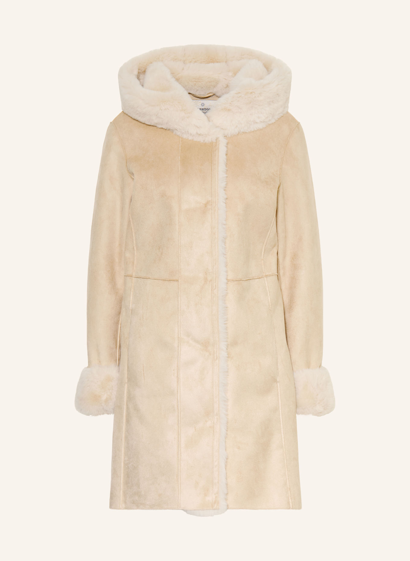 MILESTONE Manteau MSOFELIA aspect cuir avec fourrure synthétique: BEIGE / CRÈME