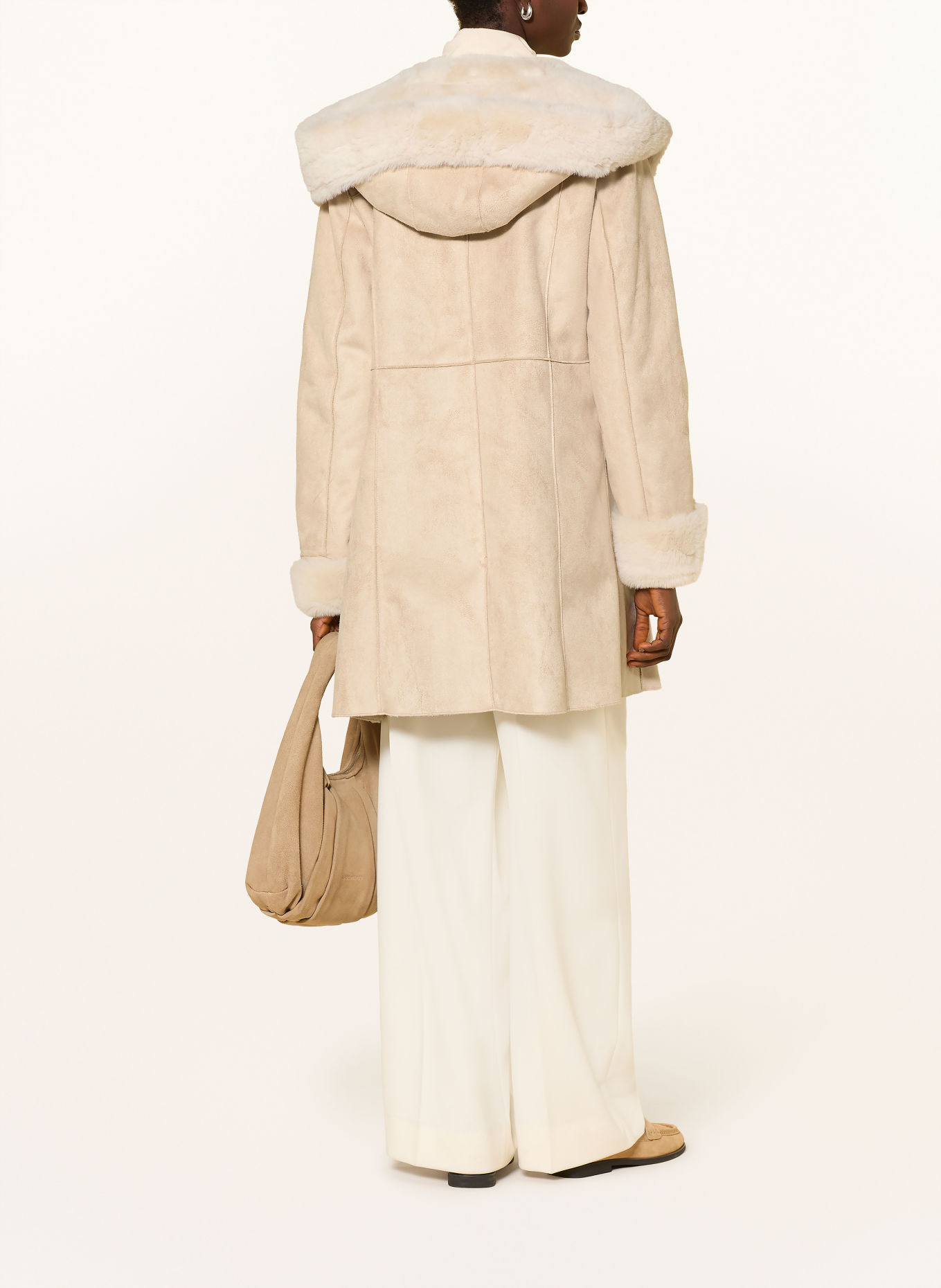MILESTONE Manteau MSOFELIA aspect cuir avec fourrure synthétique: BEIGE / CRÈME