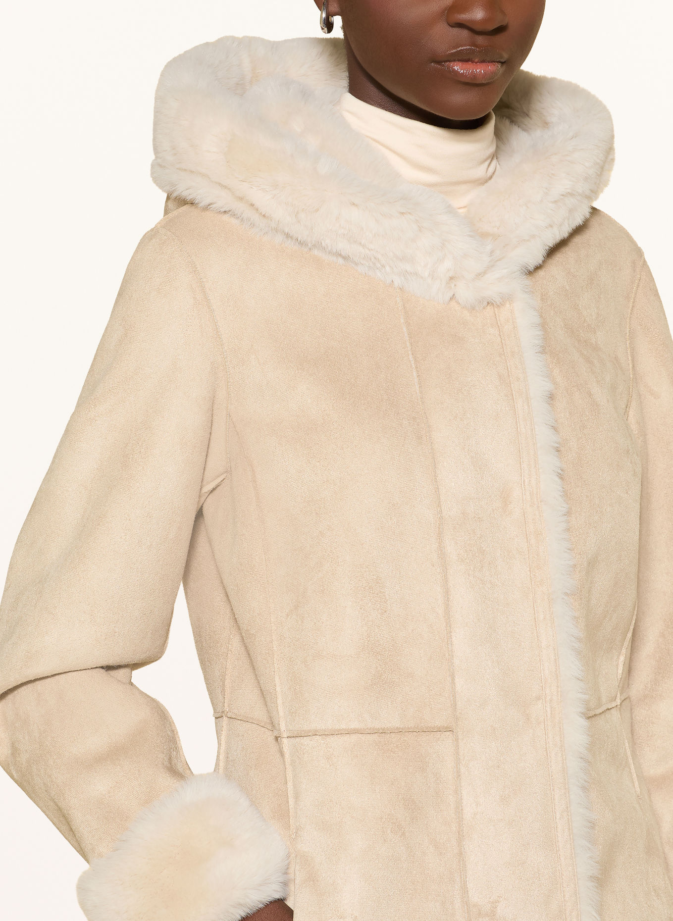 MILESTONE Manteau MSOFELIA aspect cuir avec fourrure synthétique: BEIGE / CRÈME