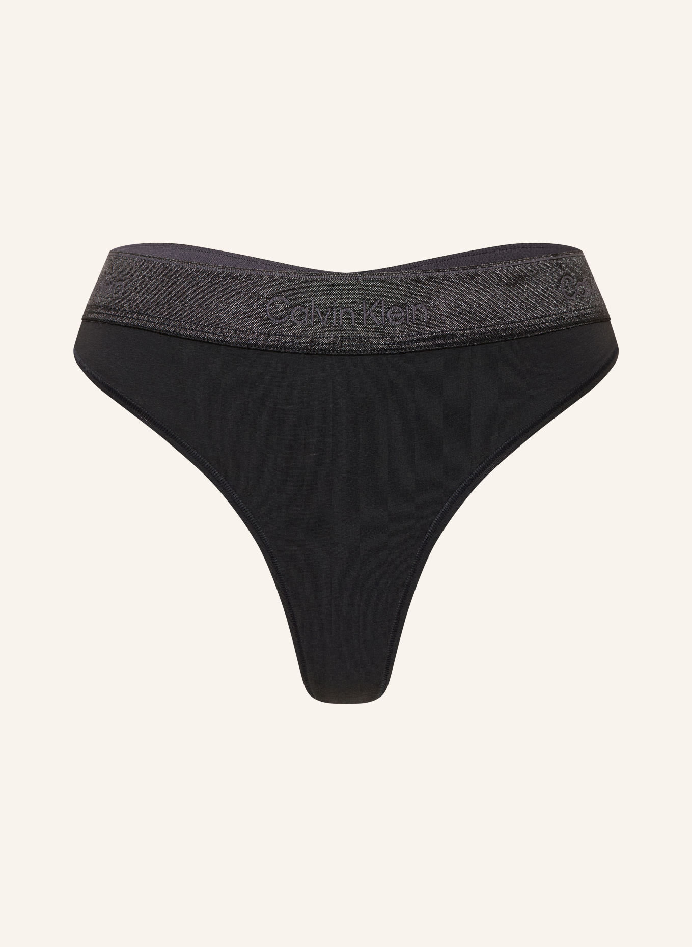 Calvin Klein String ICON COTTON MODAL METALLIC: SVART