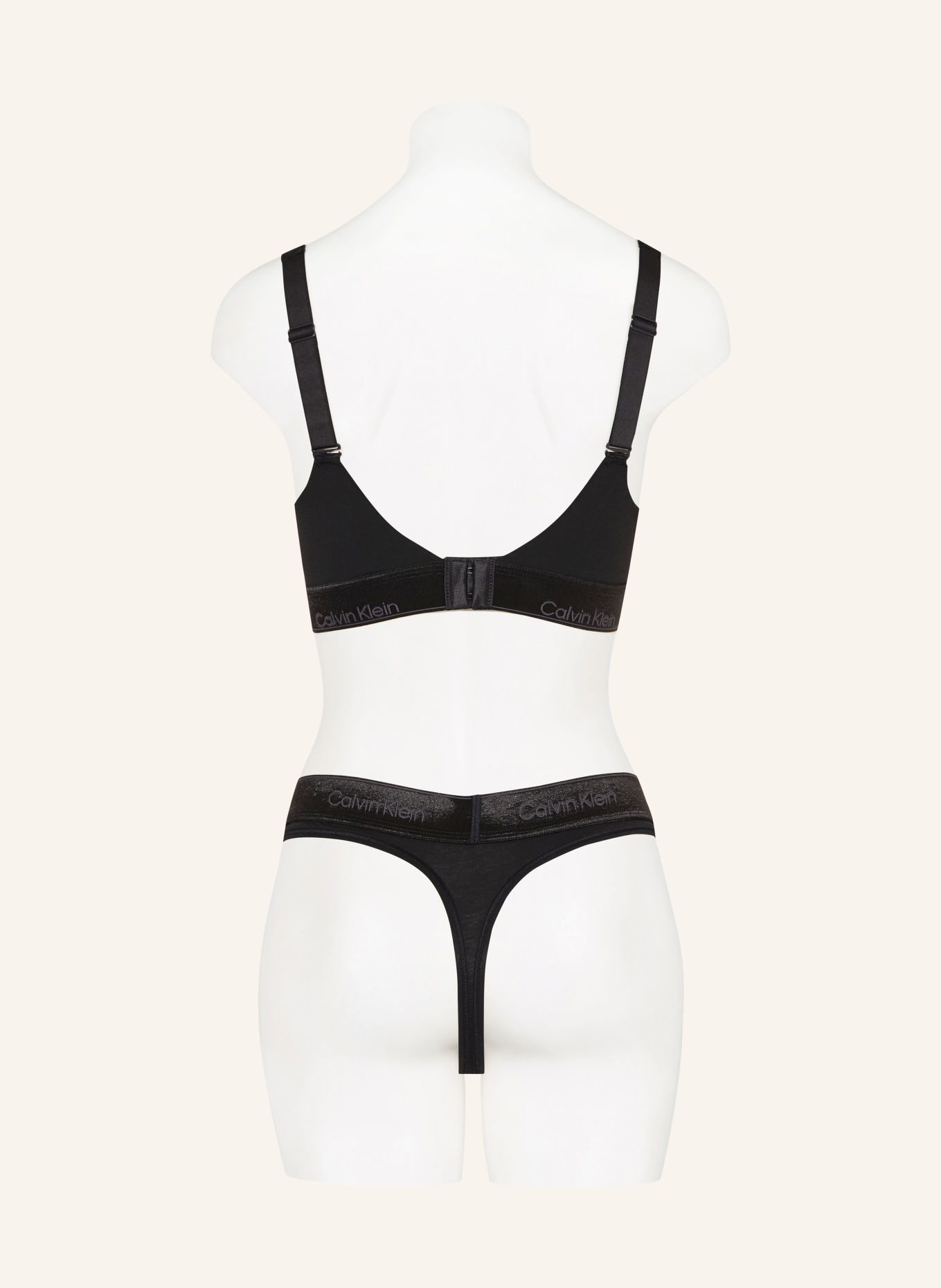 Calvin Klein String ICON COTTON MODAL METALLIC: SVART