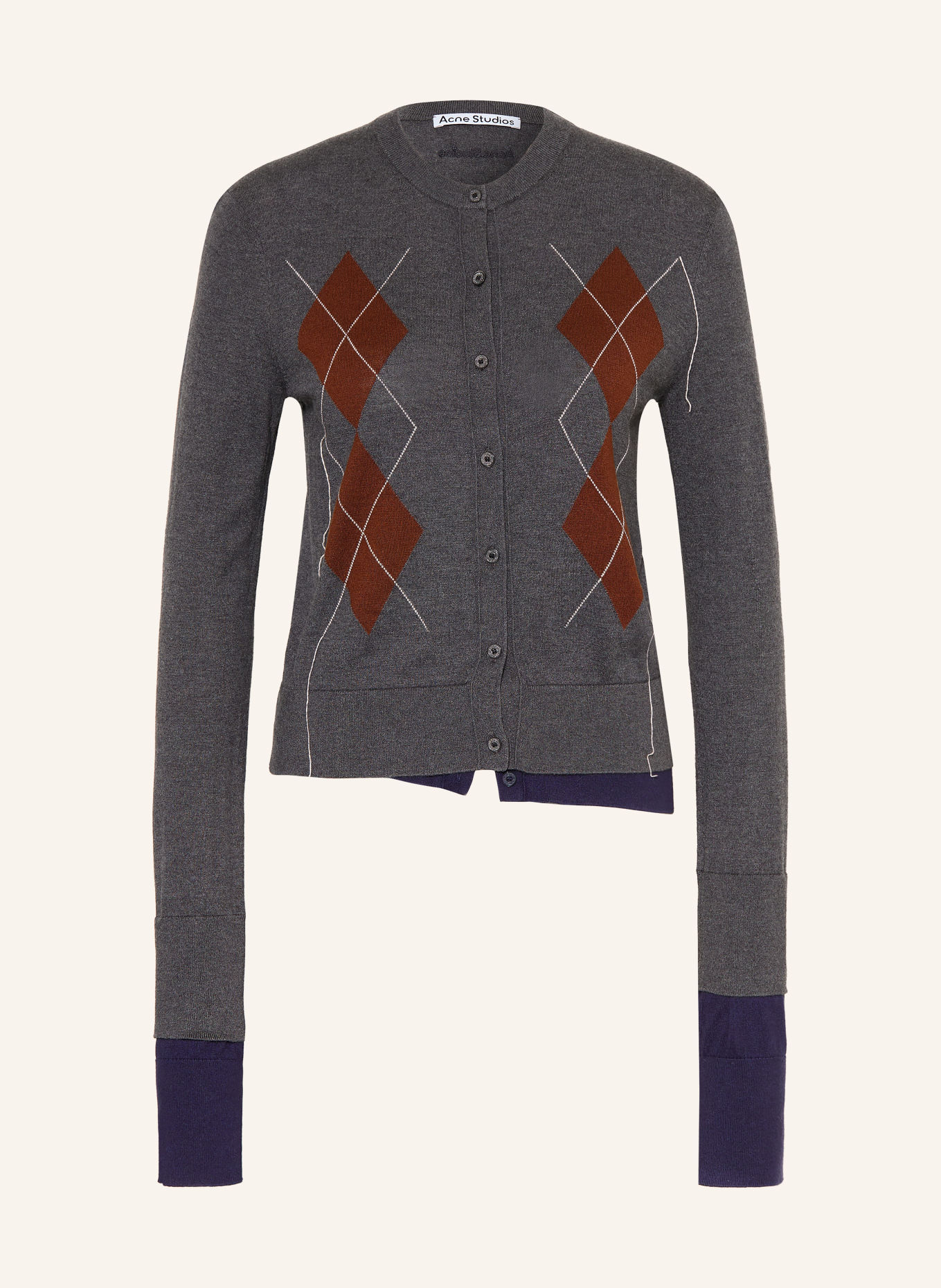 Acne Studios Kardigan z jedwabiem: CZIEMNOSZARY / BRĄZOWY / BIAŁY