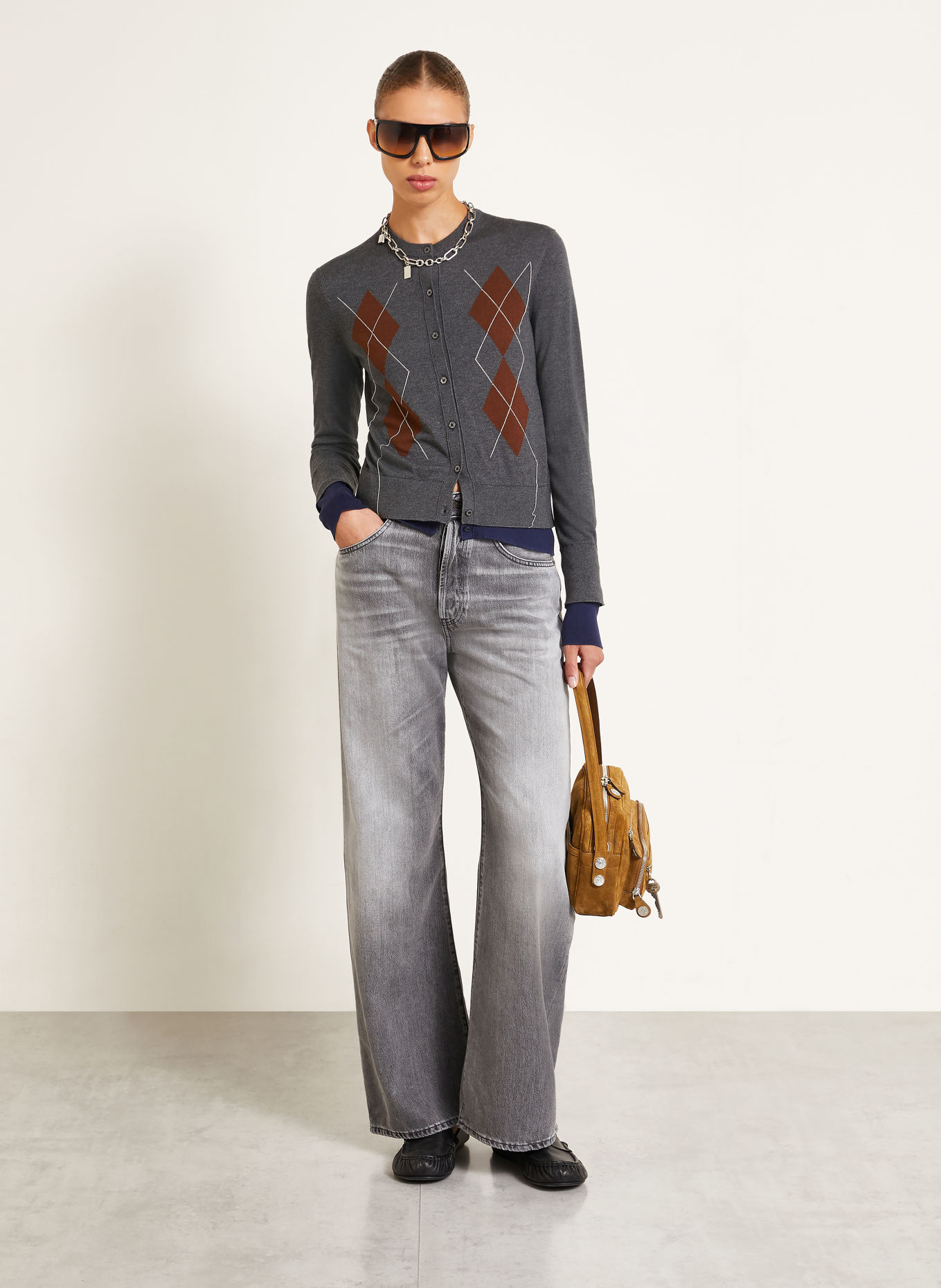 Acne Studios Kardigan z jedwabiem: CZIEMNOSZARY / BRĄZOWY / BIAŁY