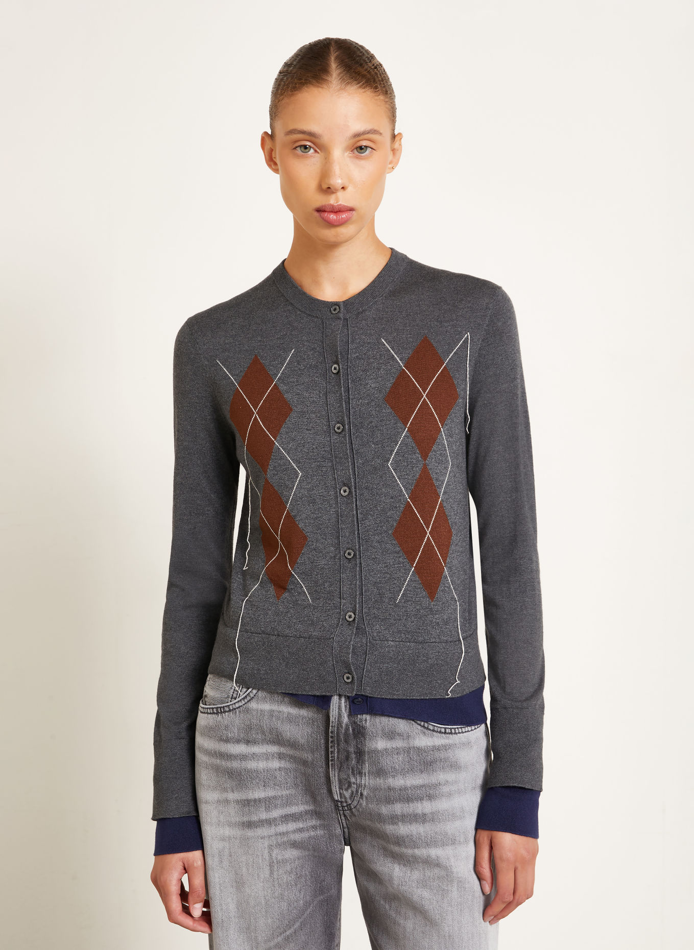 Acne Studios Kardigan z jedwabiem: CZIEMNOSZARY / BRĄZOWY / BIAŁY
