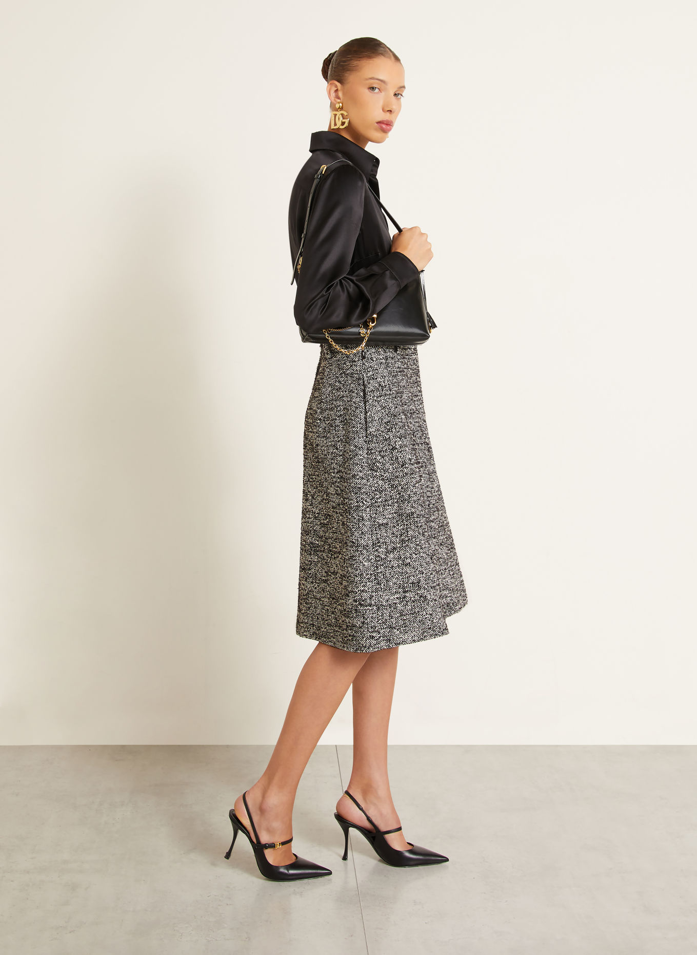 DOLCE & GABBANA Tweedová sukně: ČERNÁ / BÍLÁ