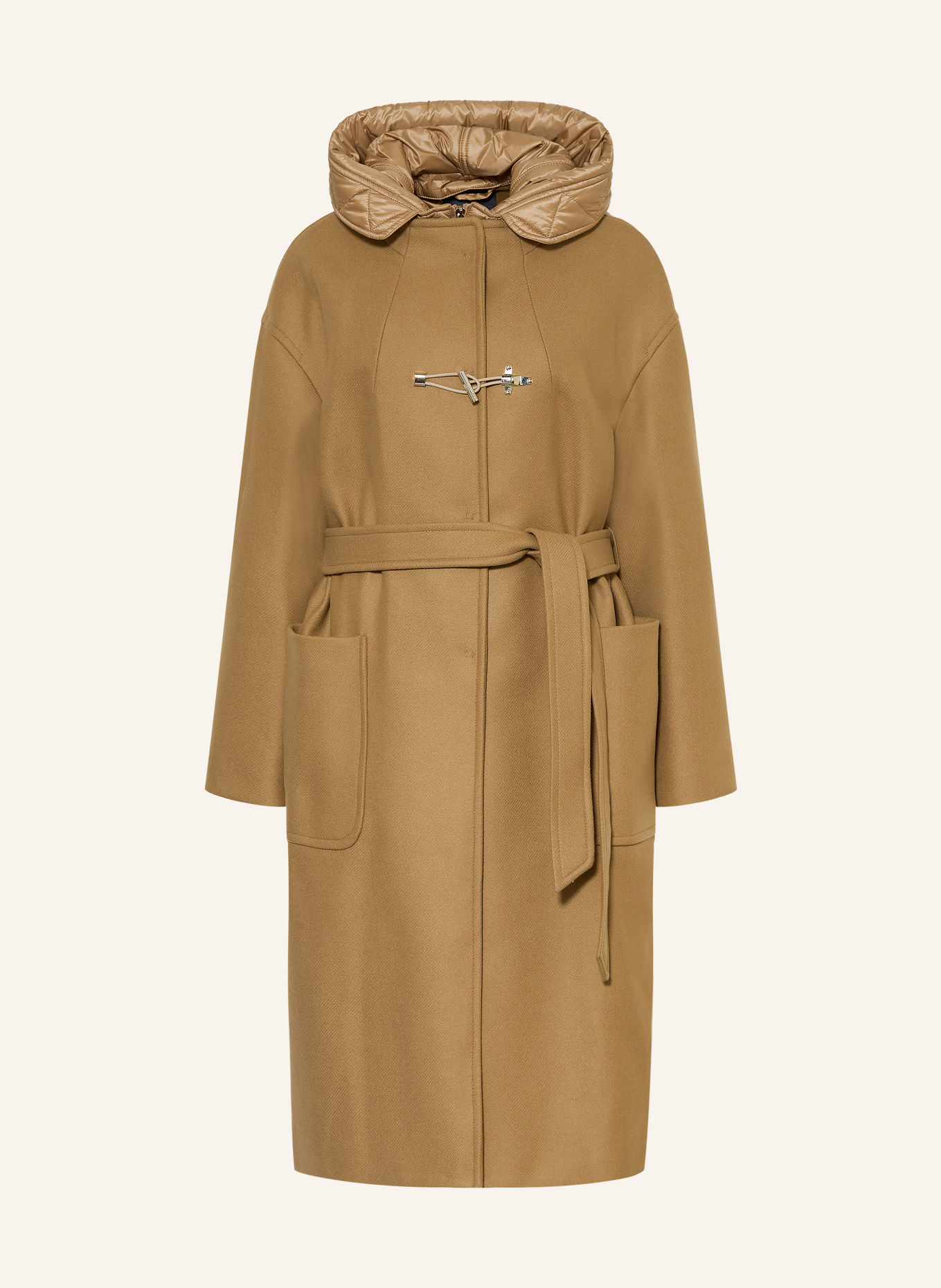 Fay Wollen mantel met afneembare kraag: CAMEL