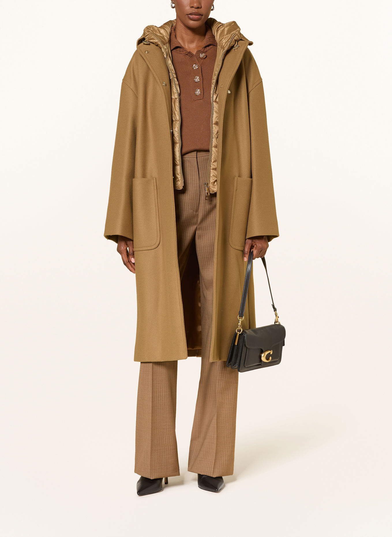 Fay Wollen mantel met afneembare kraag: CAMEL