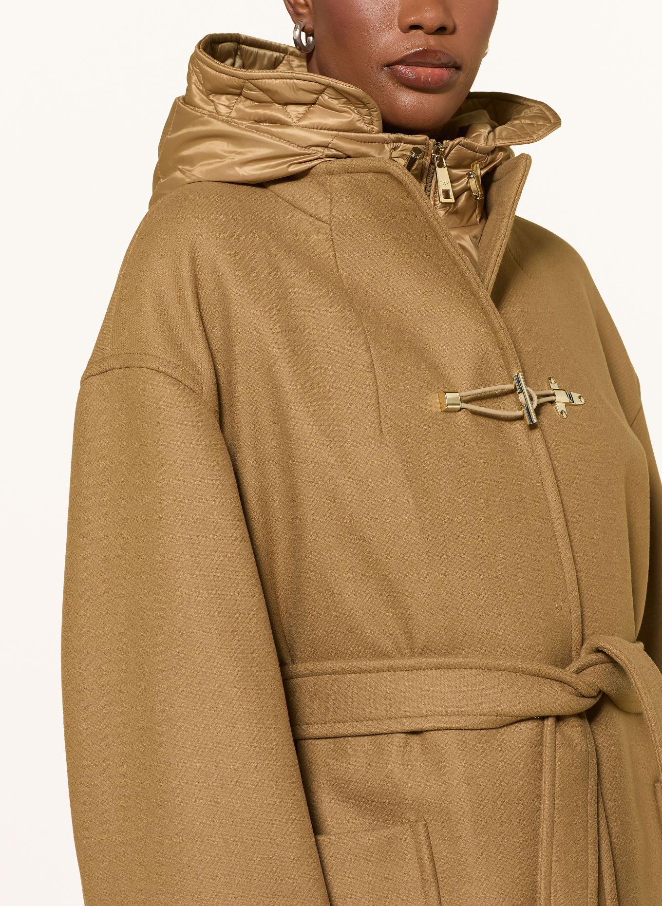 Fay Wollen mantel met afneembare kraag: CAMEL