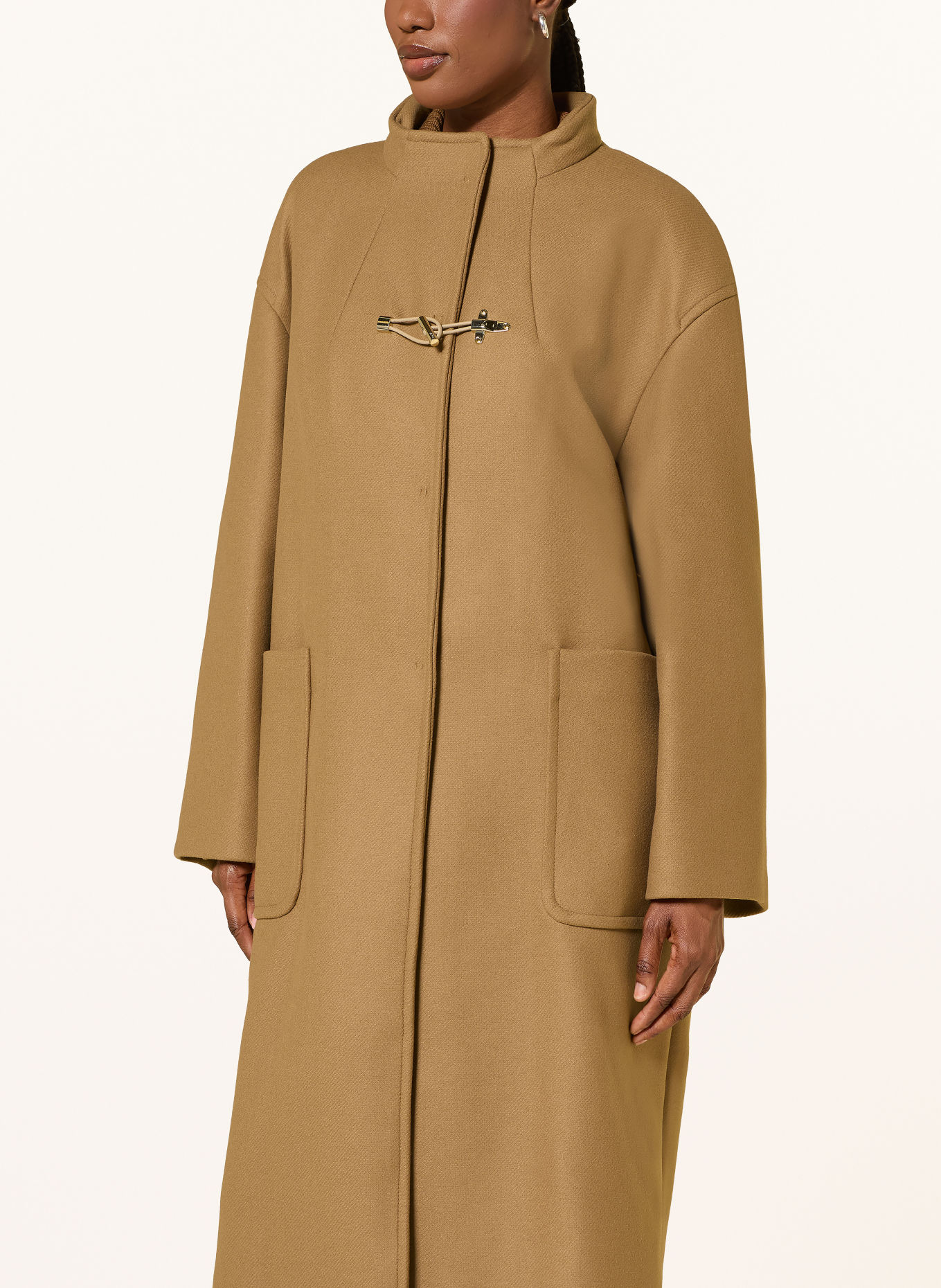 Fay Wollen mantel met afneembare kraag: CAMEL