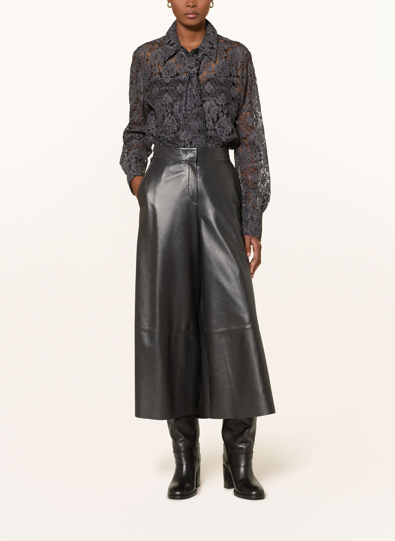 RIANI Kanten blouse met afneembare strik: TAUPE
