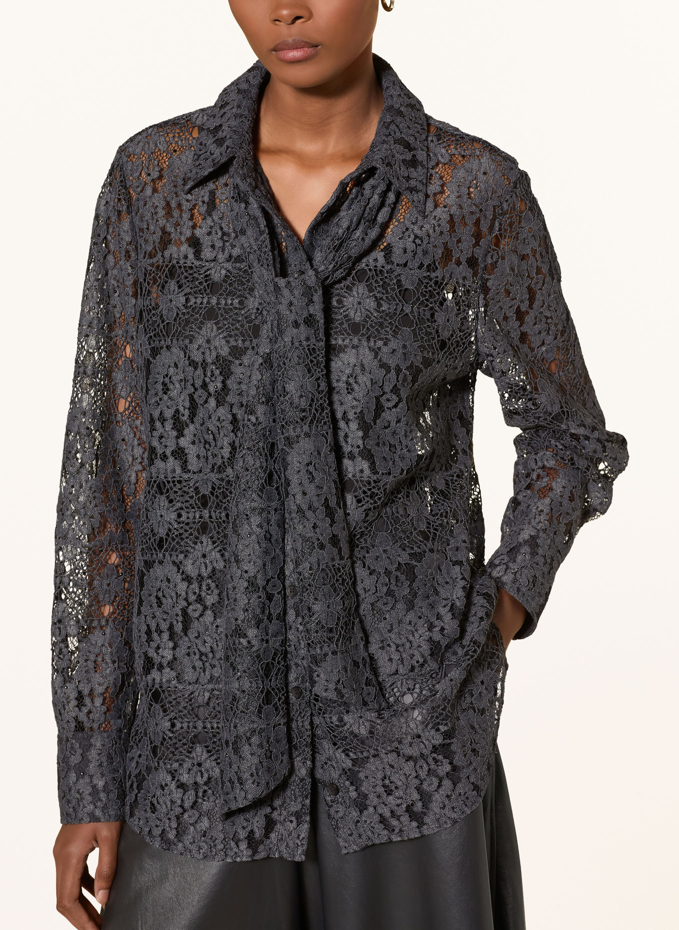 RIANI Kanten blouse met afneembare strik: TAUPE
