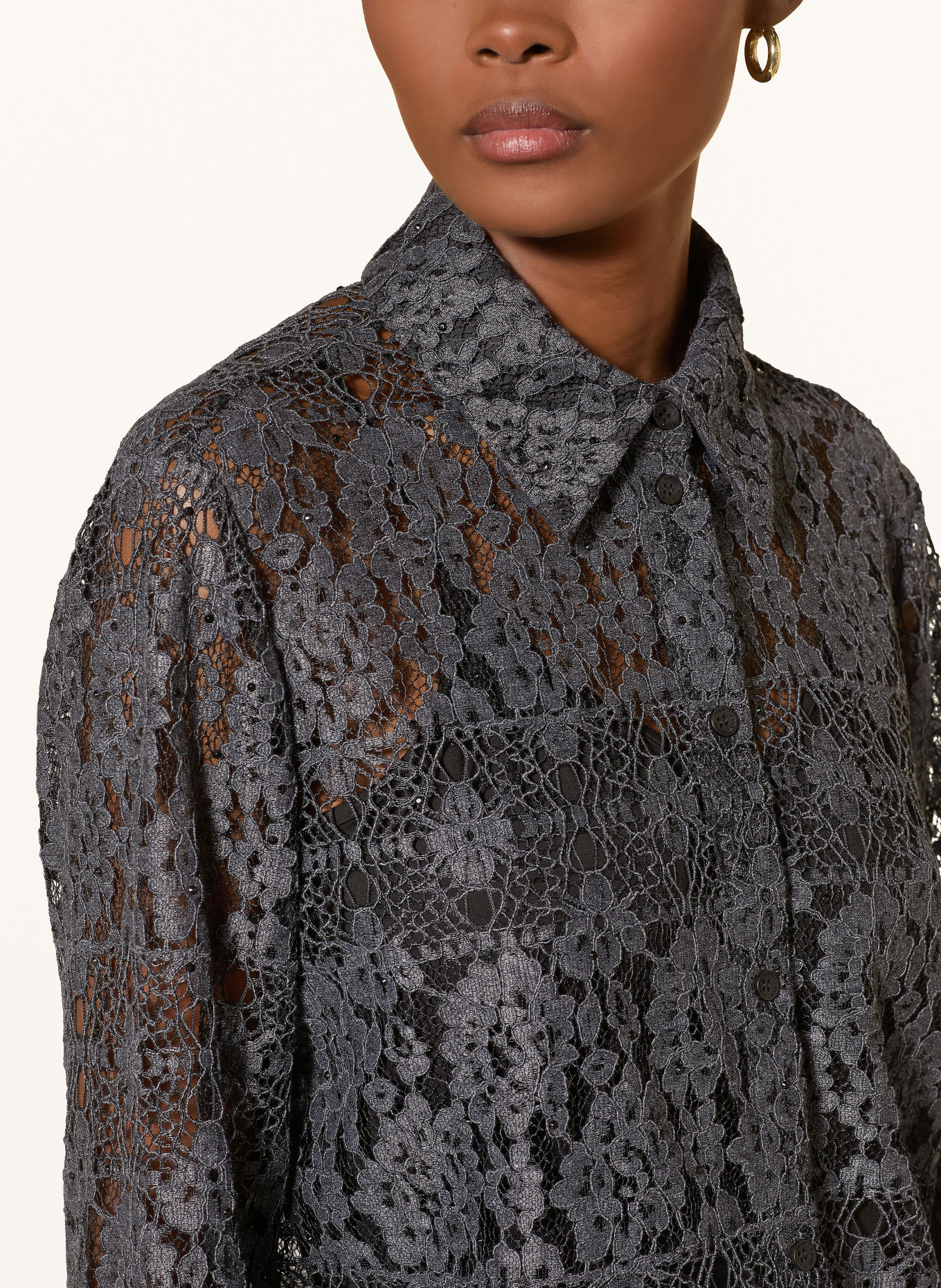 RIANI Kanten blouse met afneembare strik: TAUPE