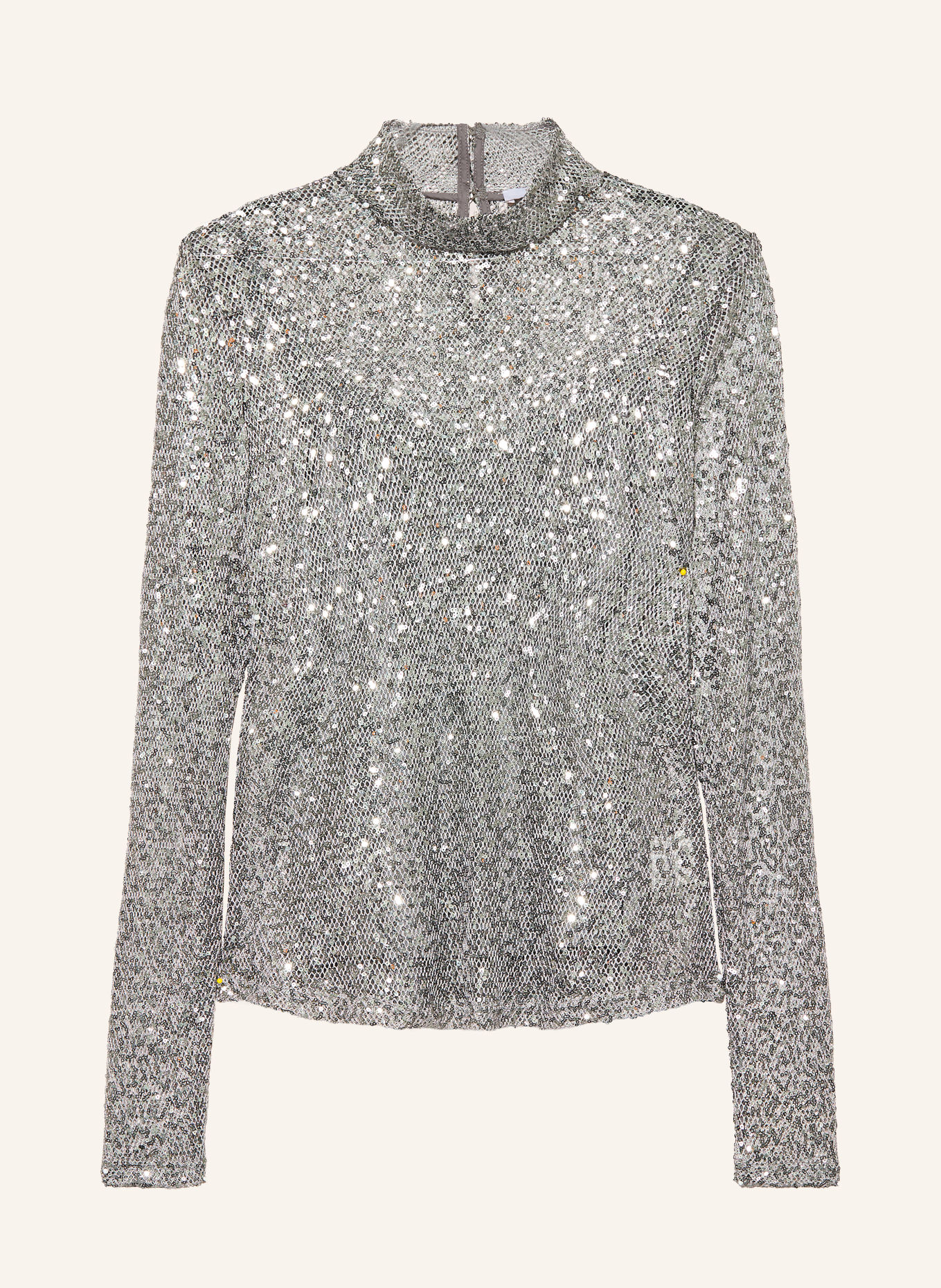 RIANI Longsleeve aus Mesh mit Pailletten: GRAU / SILBER