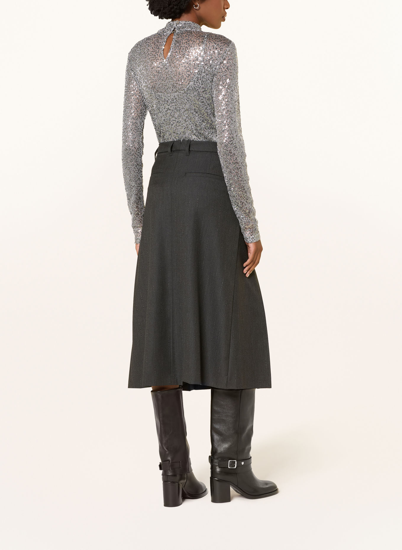 RIANI Longsleeve aus Mesh mit Pailletten: GRAU / SILBER