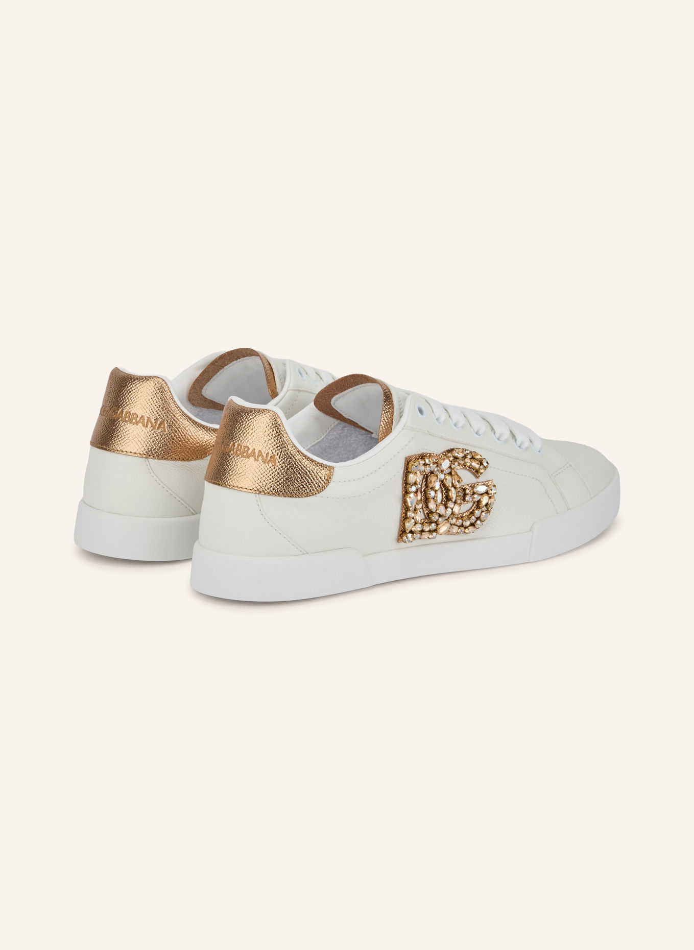 DOLCE & GABBANA Sneakers med strass: VIT / GULD