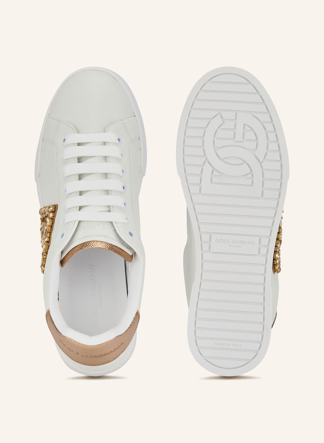 DOLCE & GABBANA Sneakers med strass: VIT / GULD