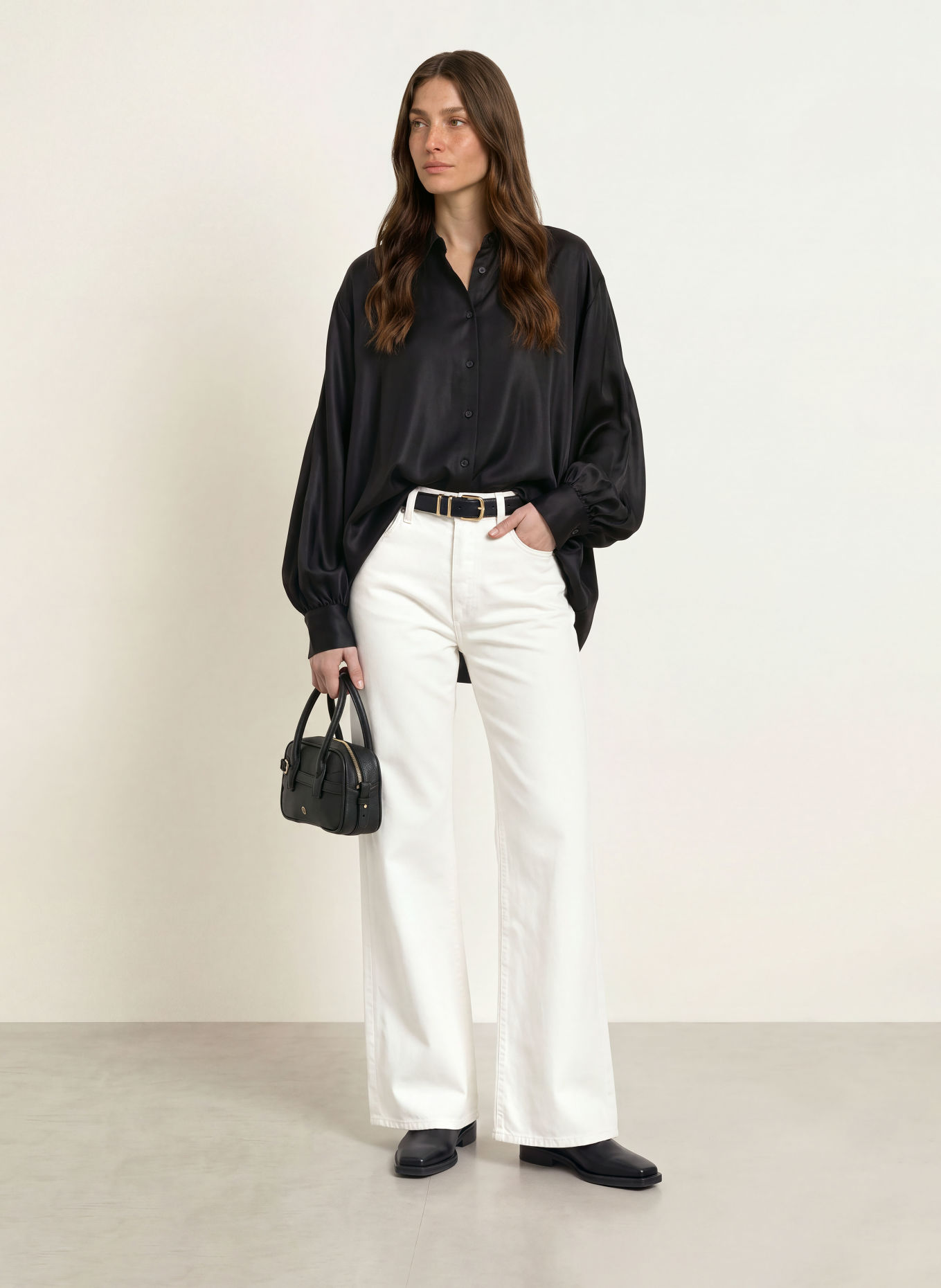 SoSUE Satijn-overhemdblouse ANTONIA: ZWART