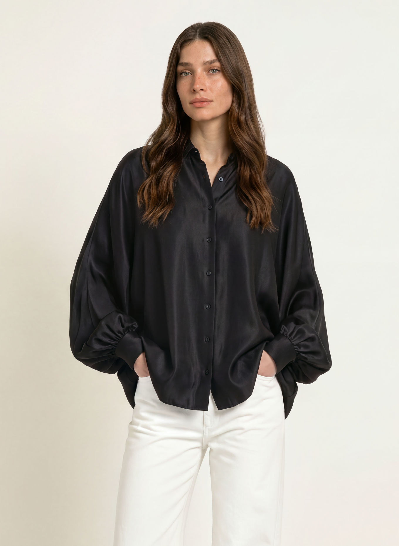 SoSUE Satijn-overhemdblouse ANTONIA: ZWART