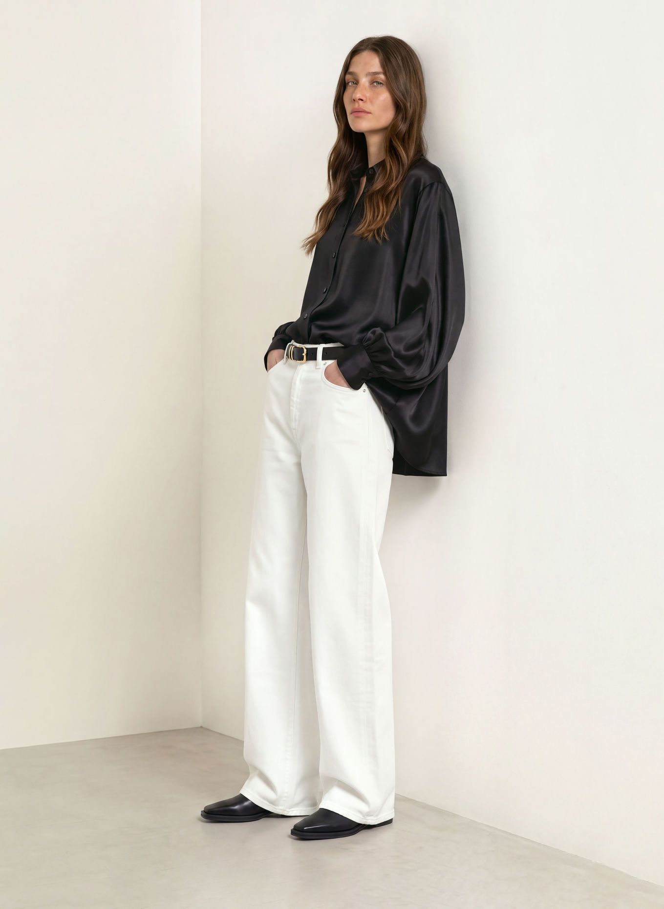 SoSUE Satijn-overhemdblouse ANTONIA: ZWART