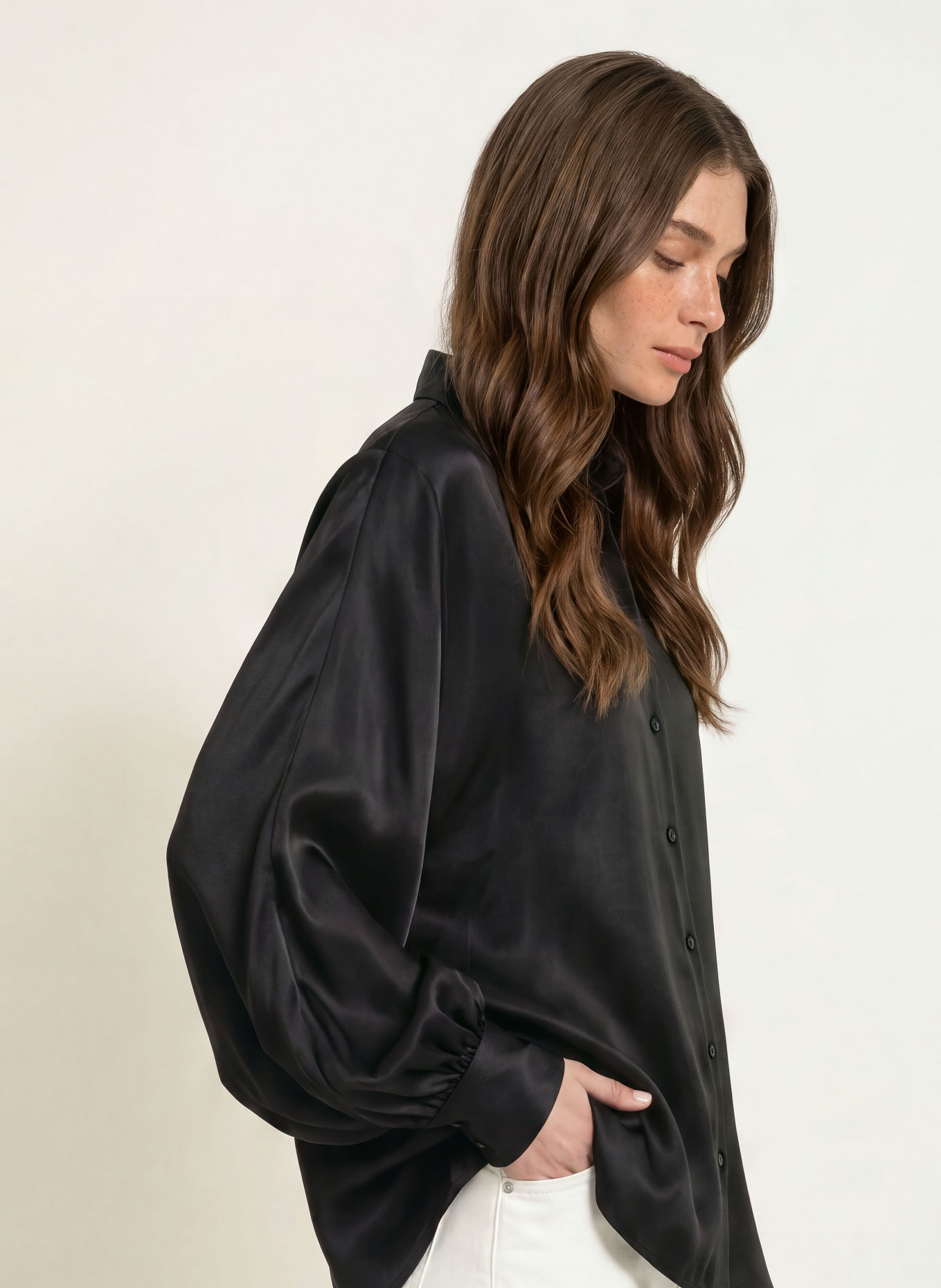 SoSUE Satijn-overhemdblouse ANTONIA: ZWART