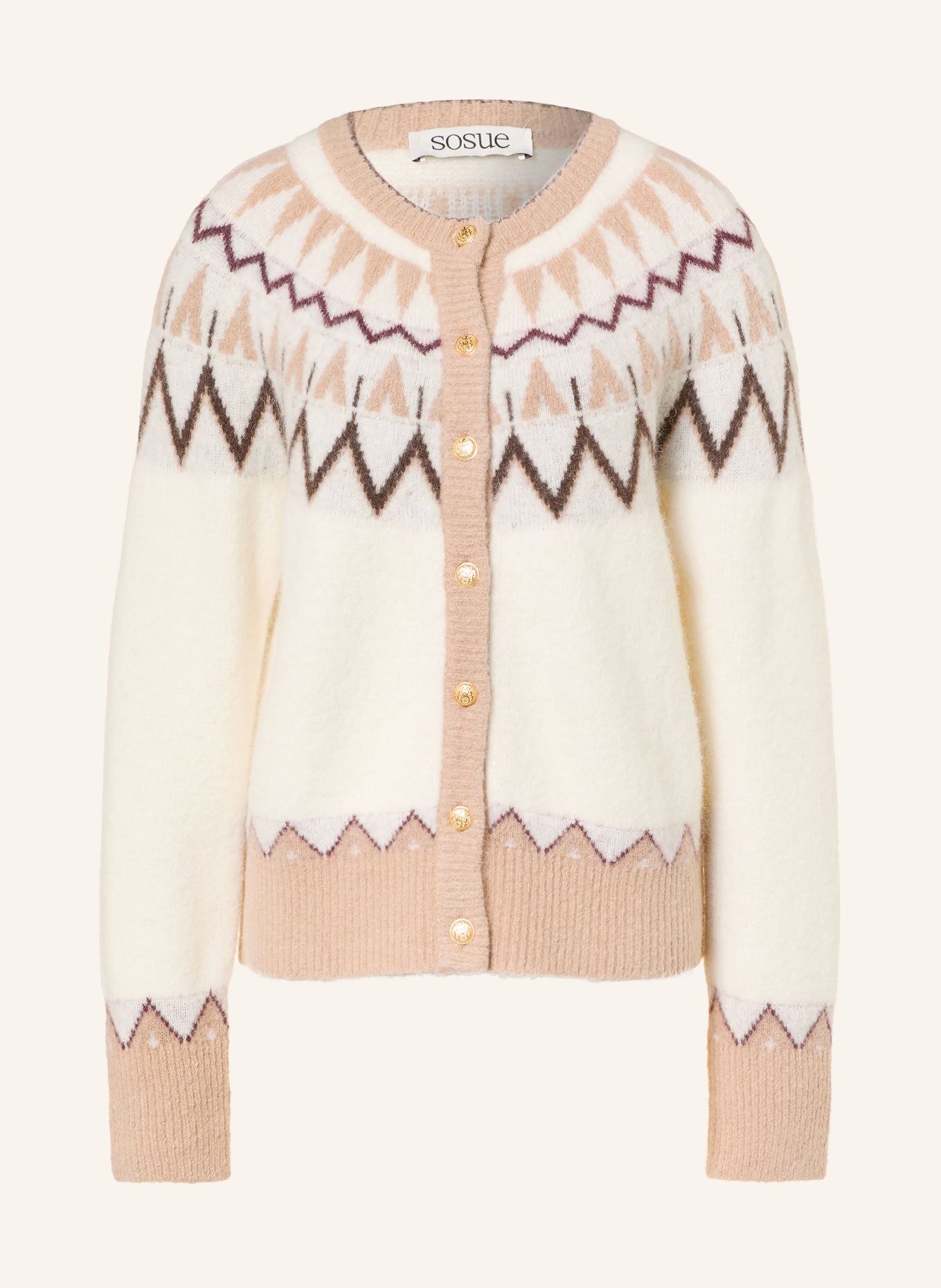 SoSUE Cardigan with Alpaca: CREAM / DARK BROWN / BEIGE