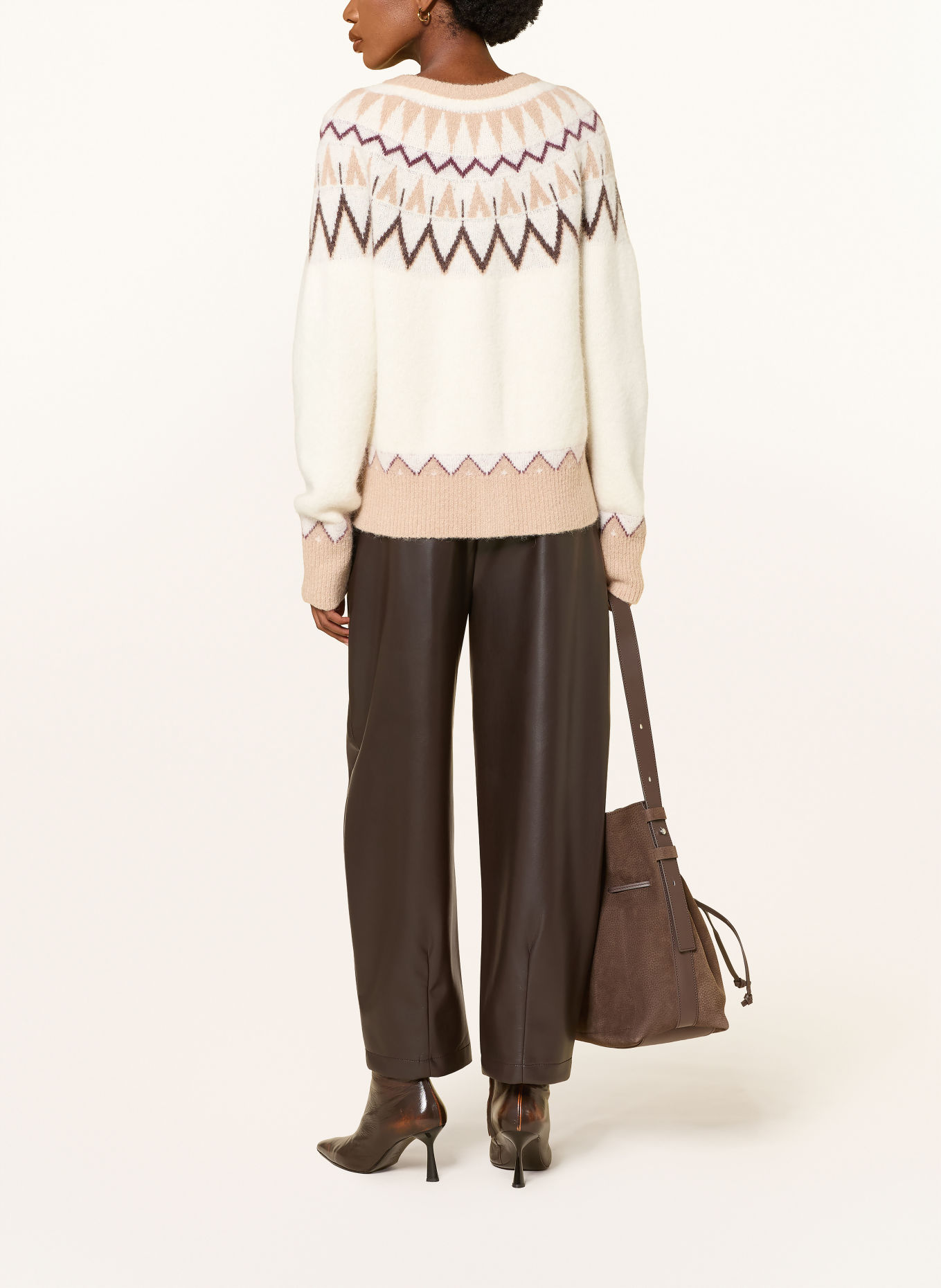 SoSUE Cardigan with Alpaca: CREAM / DARK BROWN / BEIGE