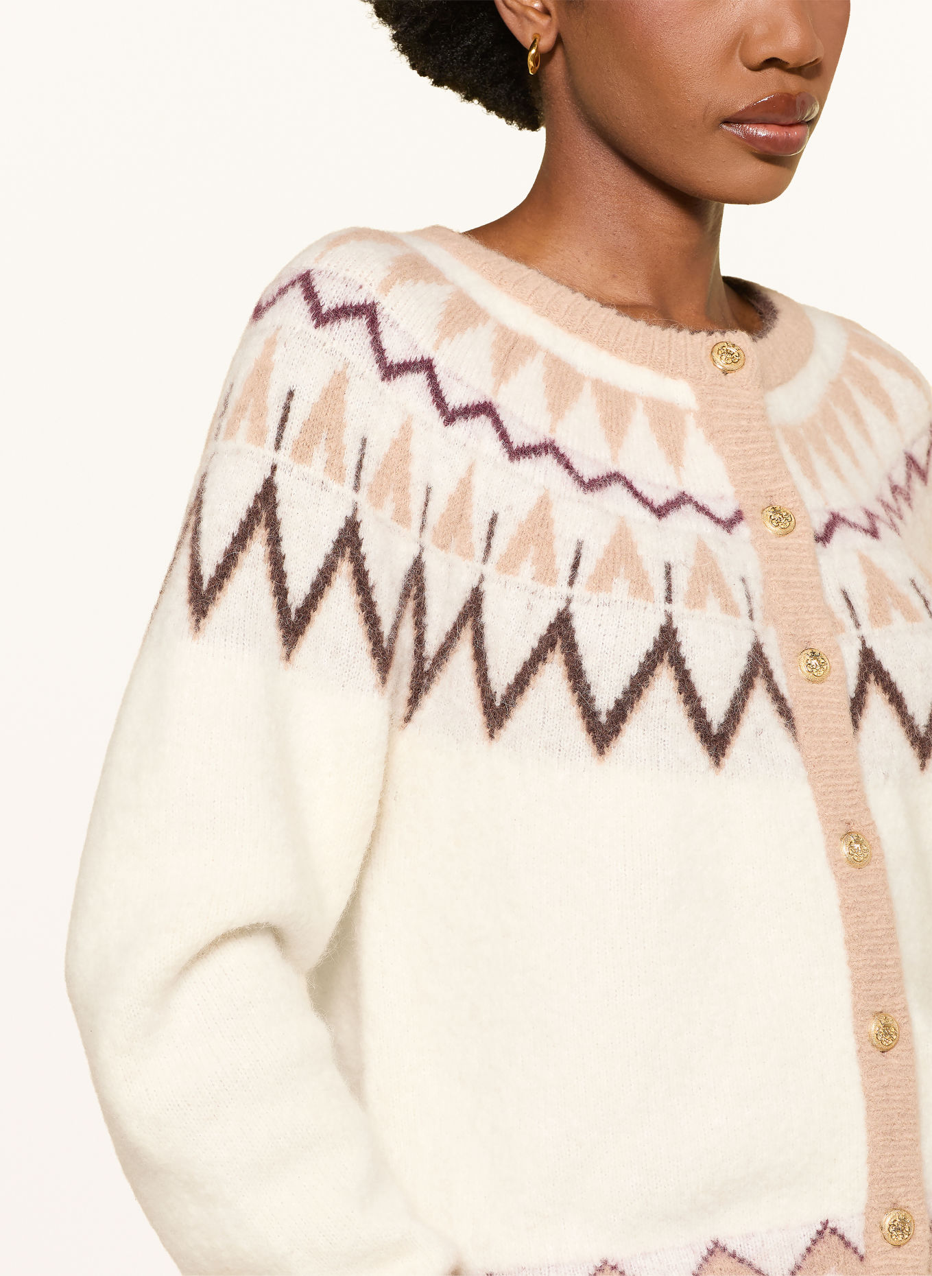SoSUE Cardigan with Alpaca: CREAM / DARK BROWN / BEIGE