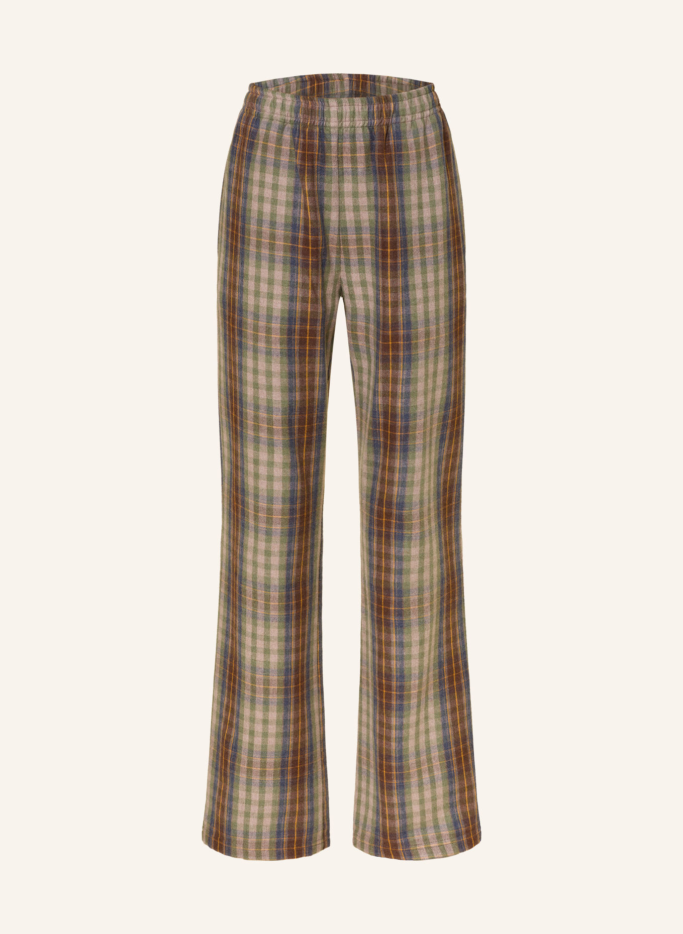 SoSUE KAROLINE Flannel Pants: BROWN / BEIGE / GREEN