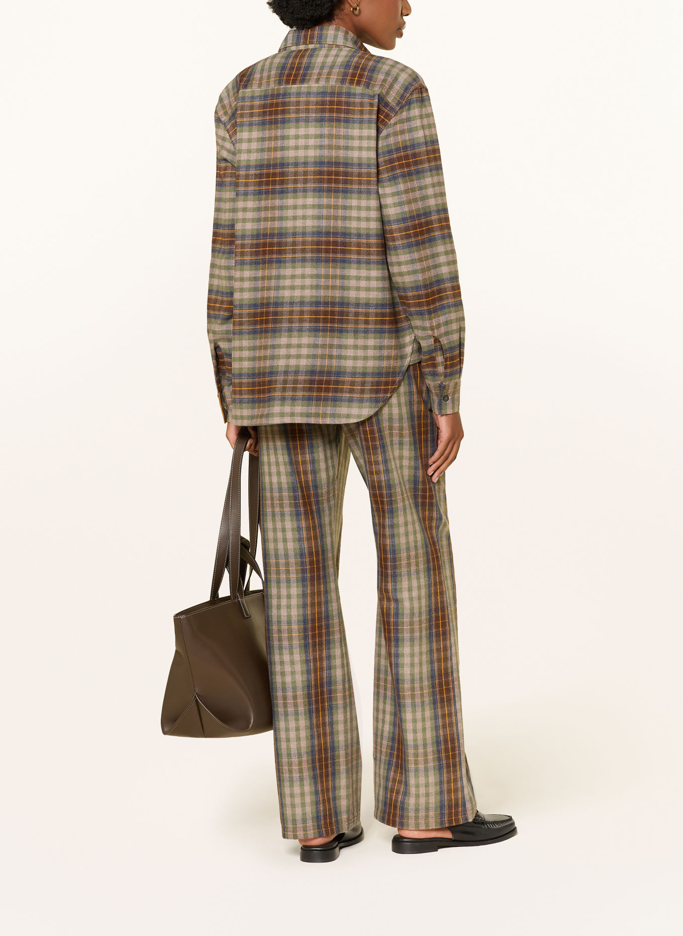 SoSUE KAROLINE Flannel Pants: BROWN / BEIGE / GREEN