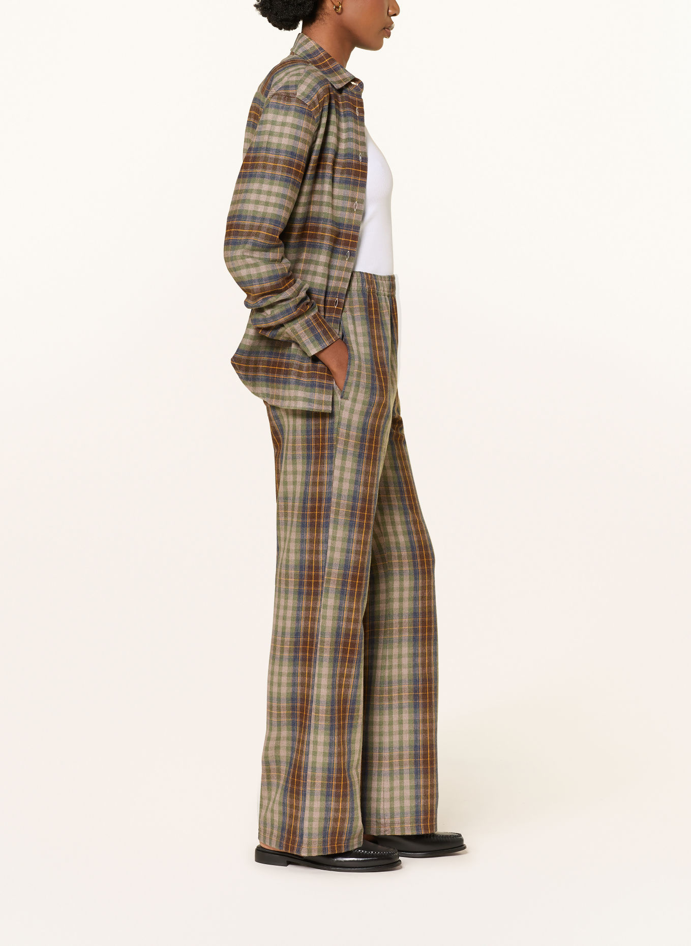 SoSUE KAROLINE Flannel Pants: BROWN / BEIGE / GREEN