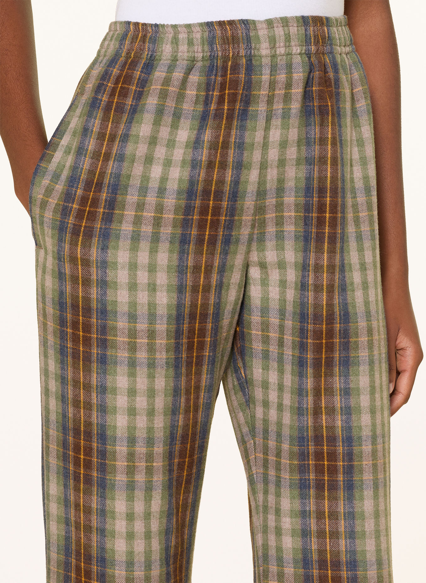 SoSUE KAROLINE Flannel Pants: BROWN / BEIGE / GREEN