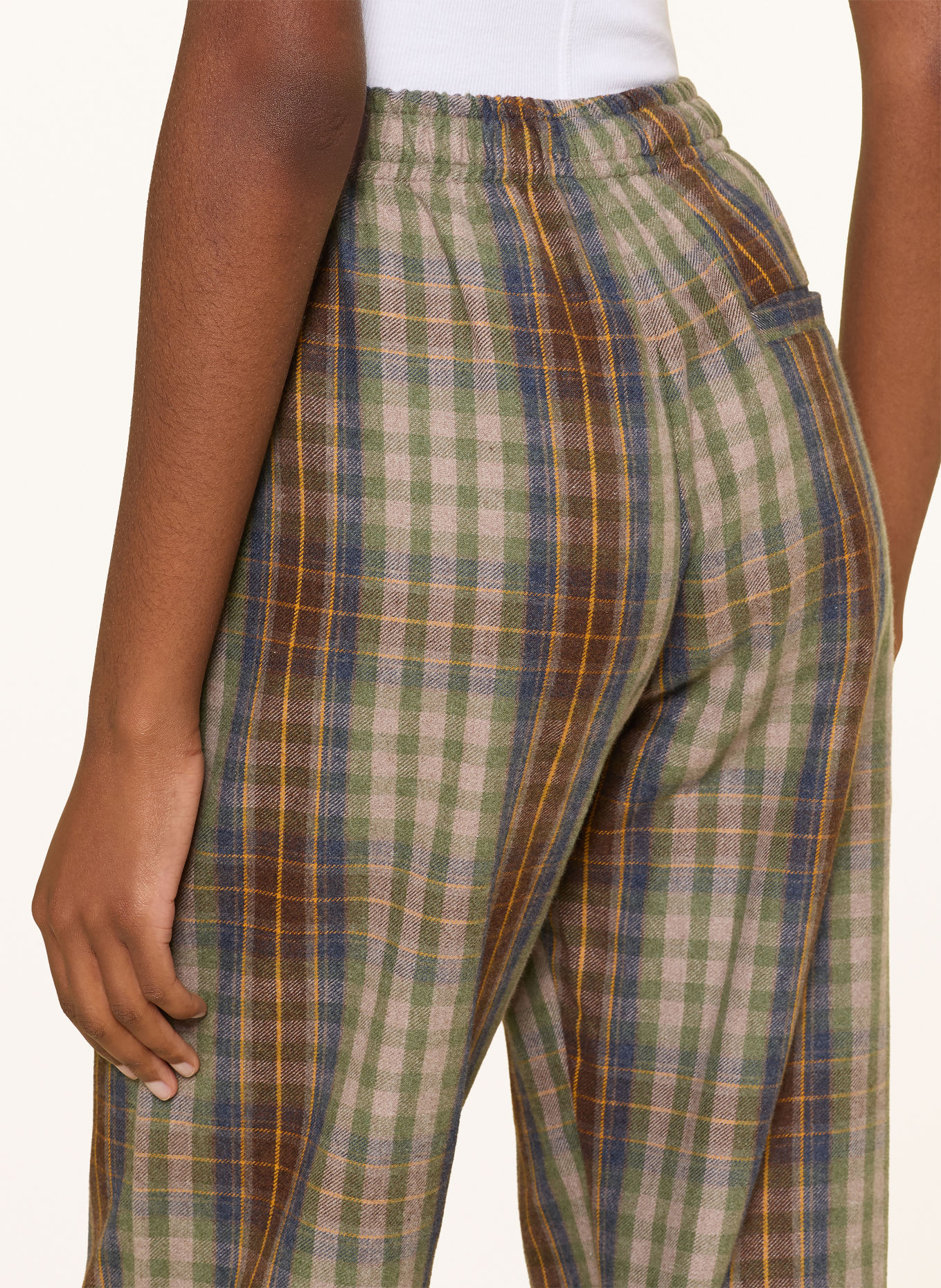 SoSUE KAROLINE Flannel Pants: BROWN / BEIGE / GREEN