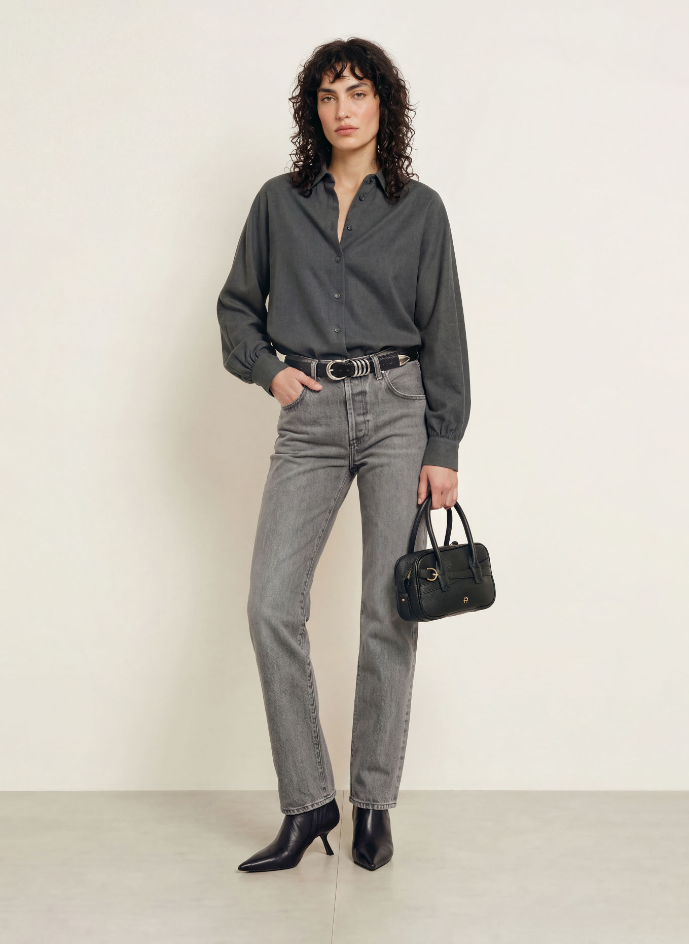 SoSUE ANTONIA Flannel Shirt blouse: DARK GRAY
