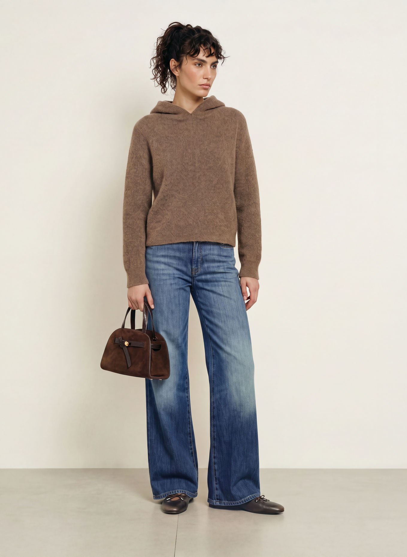 SoSUE Knitted Hoodie with Alpaca: TAUPE