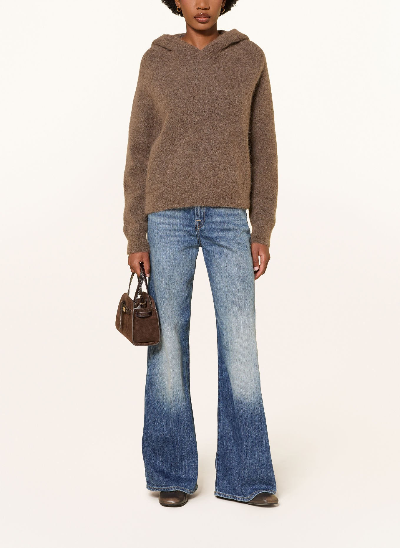 SoSUE Knitted Hoodie with Alpaca: TAUPE