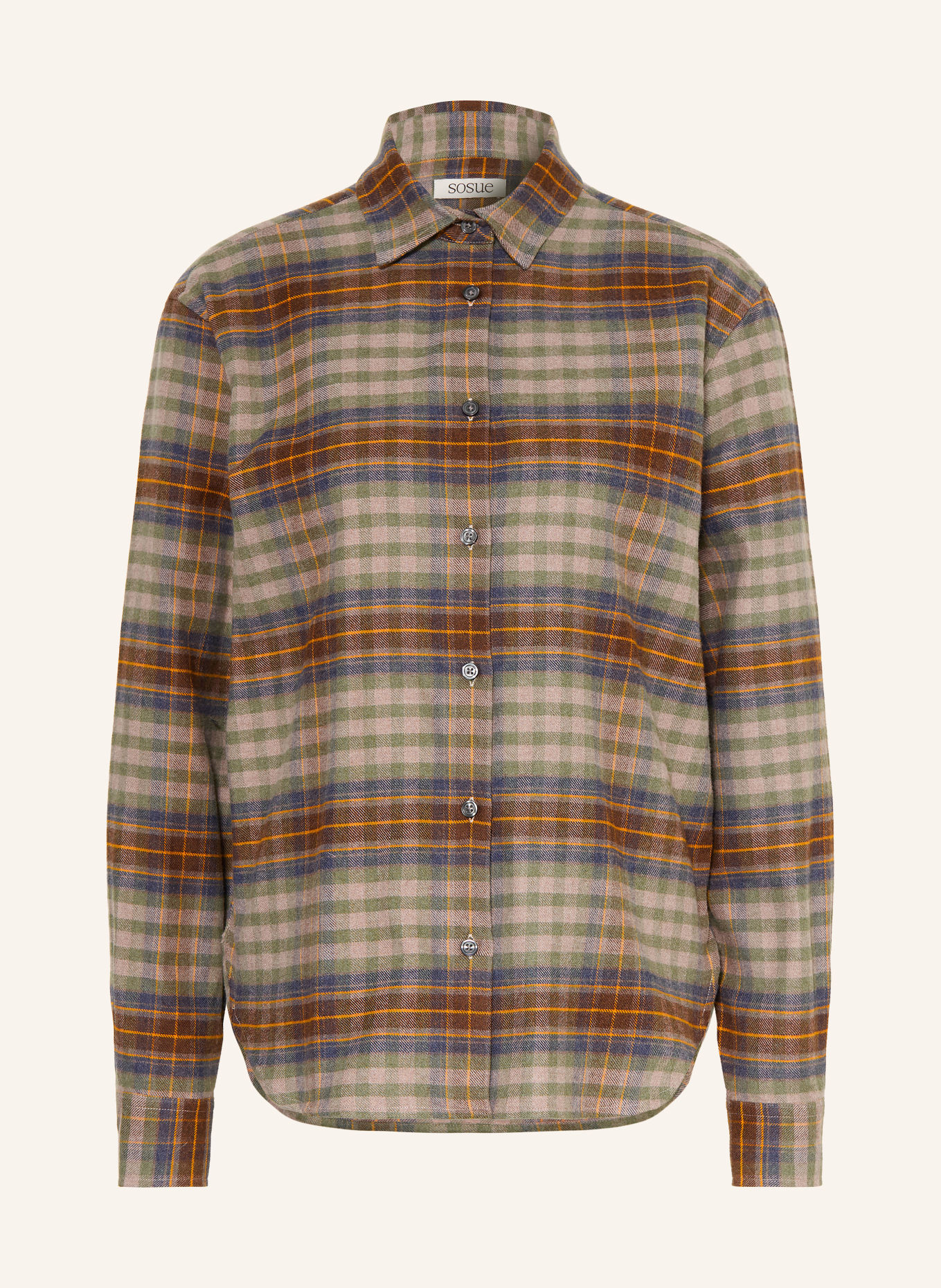 SoSUE KAROLINE-bluse i flannel: LYSEBRUN / GRØN / MØRKEBLÅ