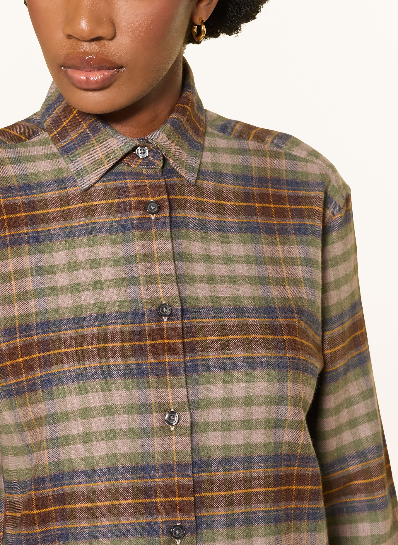 SoSUE KAROLINE-bluse i flannel: LYSEBRUN / GRØN / MØRKEBLÅ