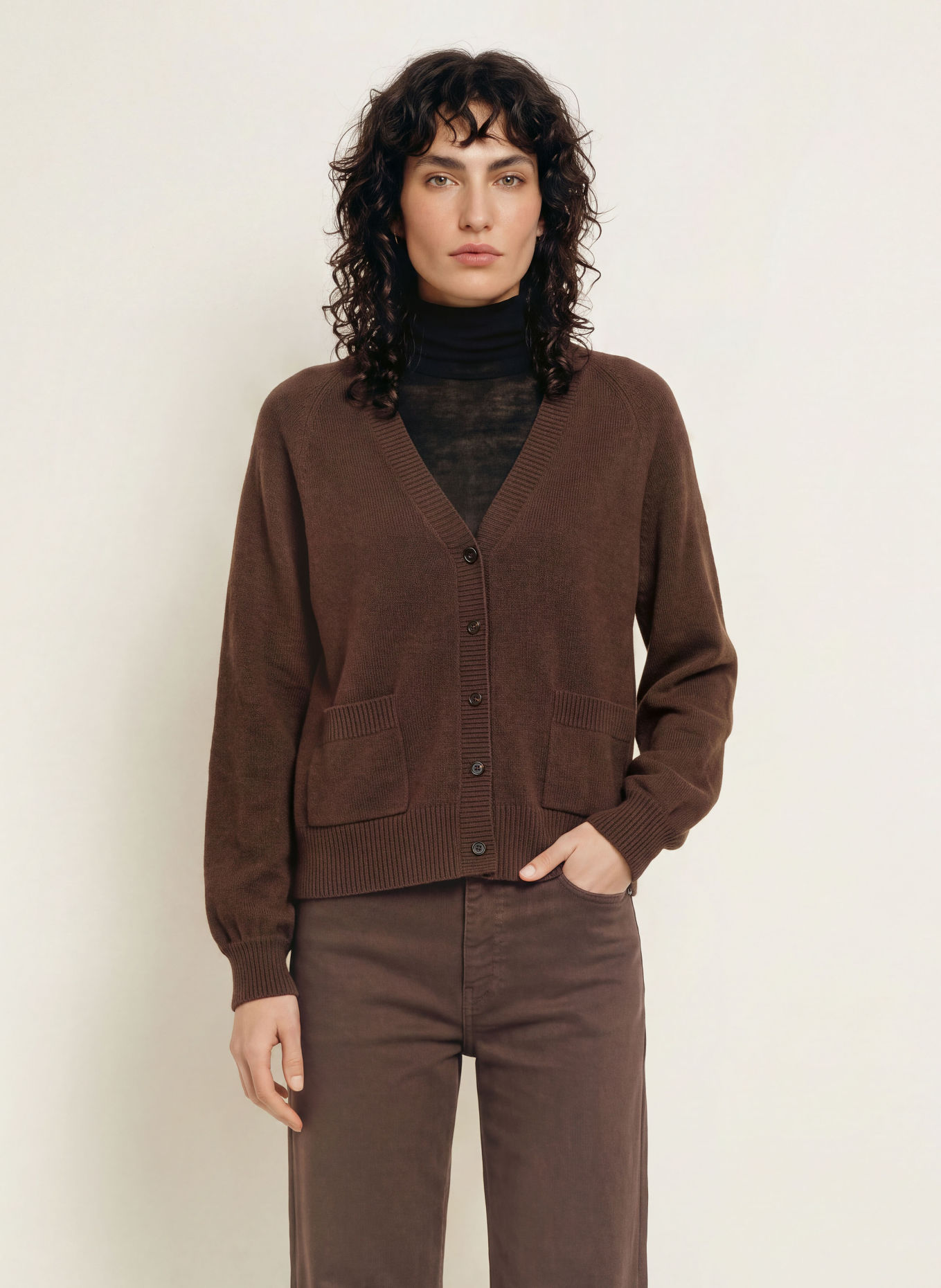 SoSUE BELLA Cardigan with Cashmere: DARK BROWN