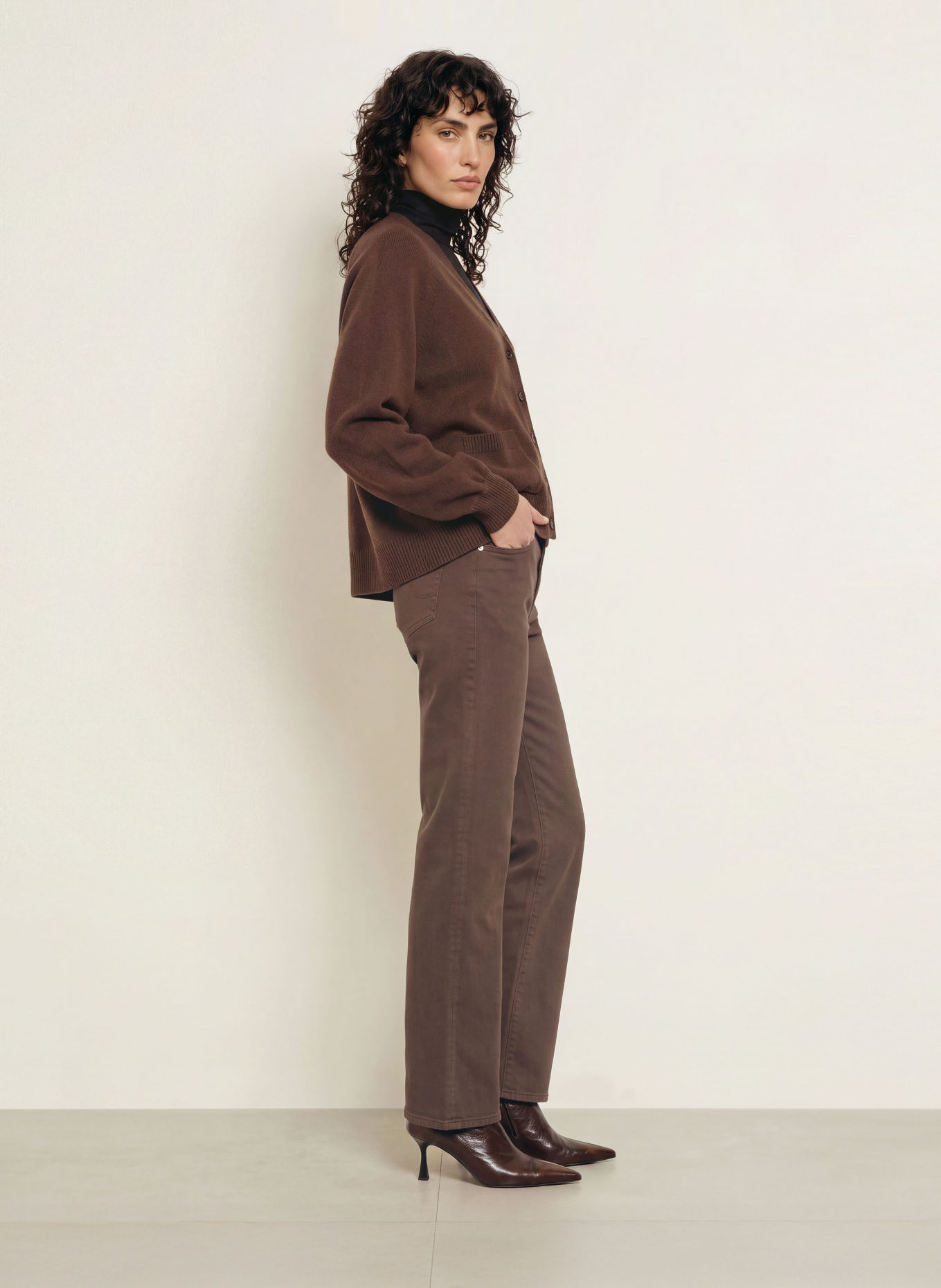 SoSUE BELLA Cardigan with Cashmere: DARK BROWN